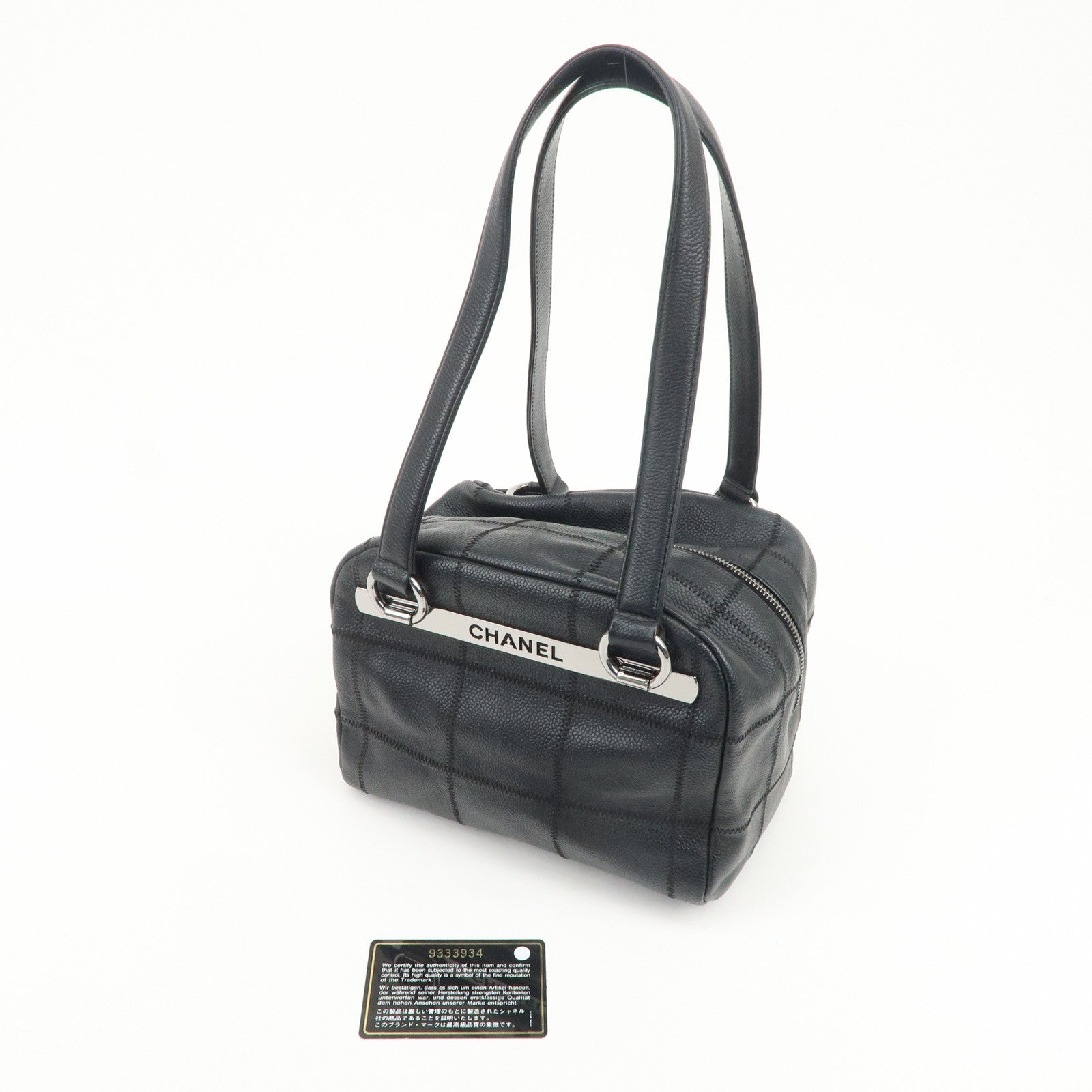 CHANEL Chocolate Bar Caviarskin Shoulder Bag Hand Bag Black