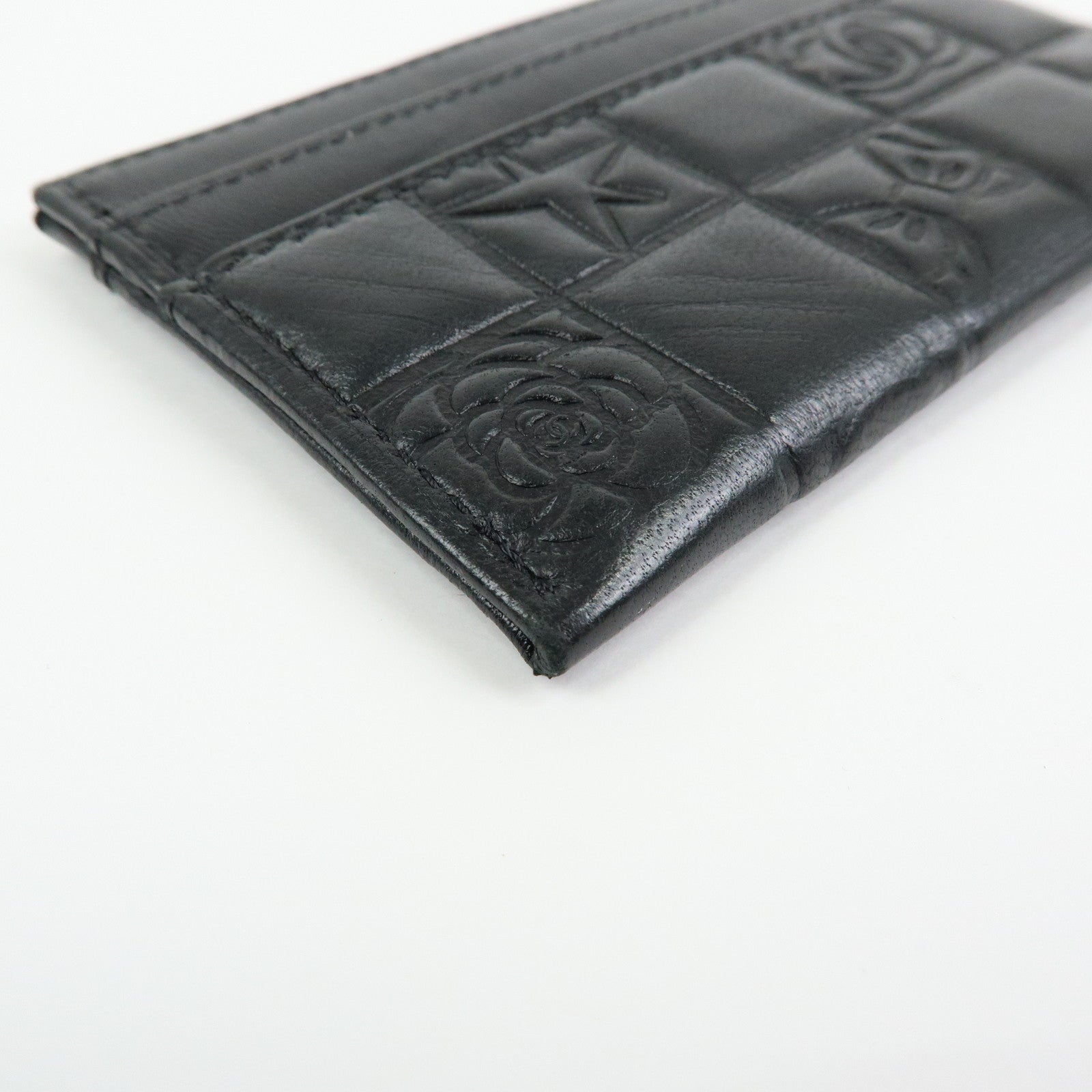 CHANEL Icon Line Lamb Skin Card Case Fragment Case Black A24211