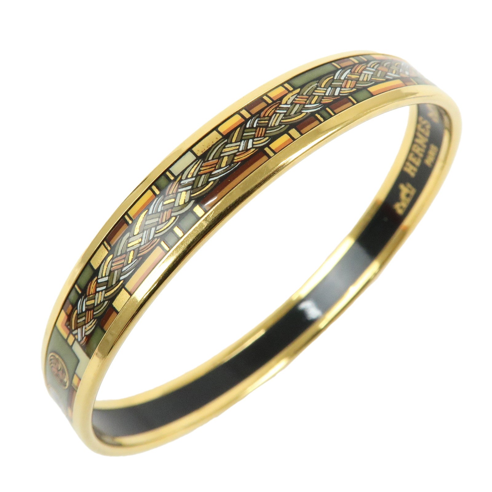 HERMES Email PM Gold Plated Bangle Bracelet Gold Green
