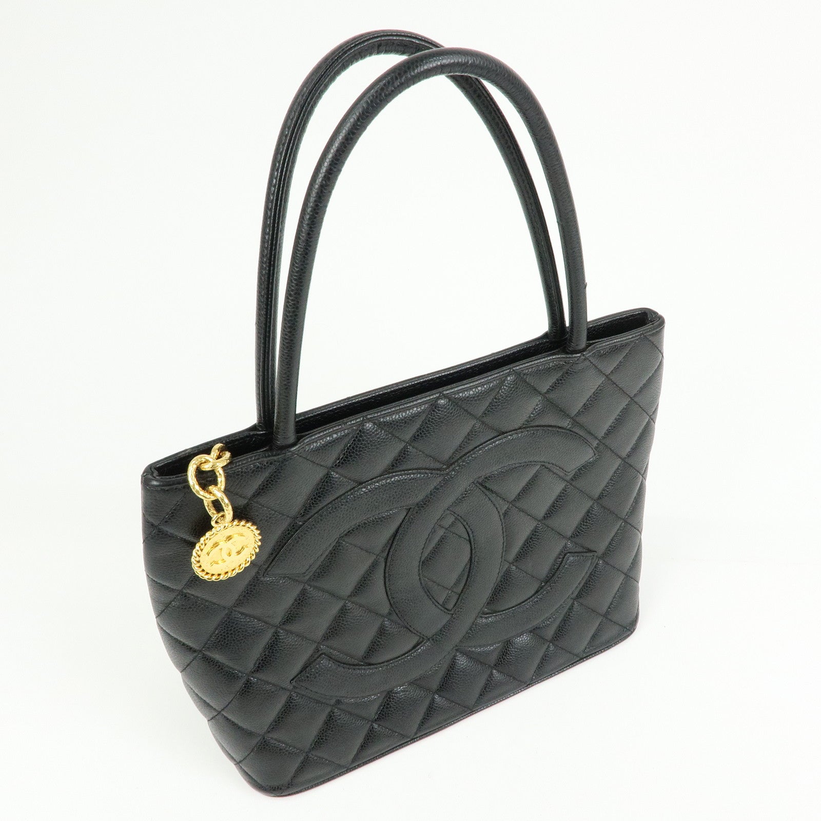 CHANEL Matelasse COCO Mark Caviarskin Medallion Tote Bag A01804