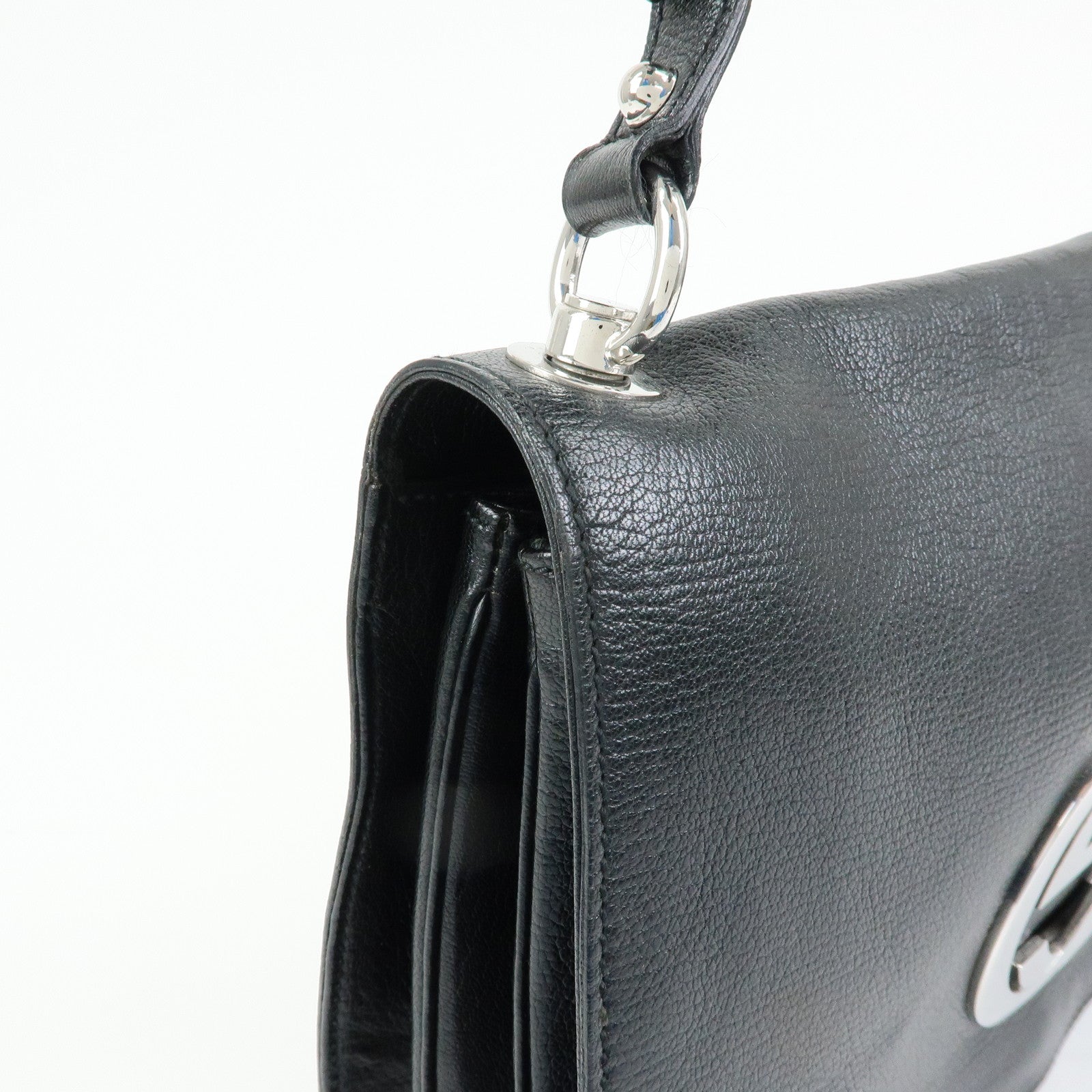 GUCCI Interlocking G Leather Shoulder Bag Hand Bag Black 115746