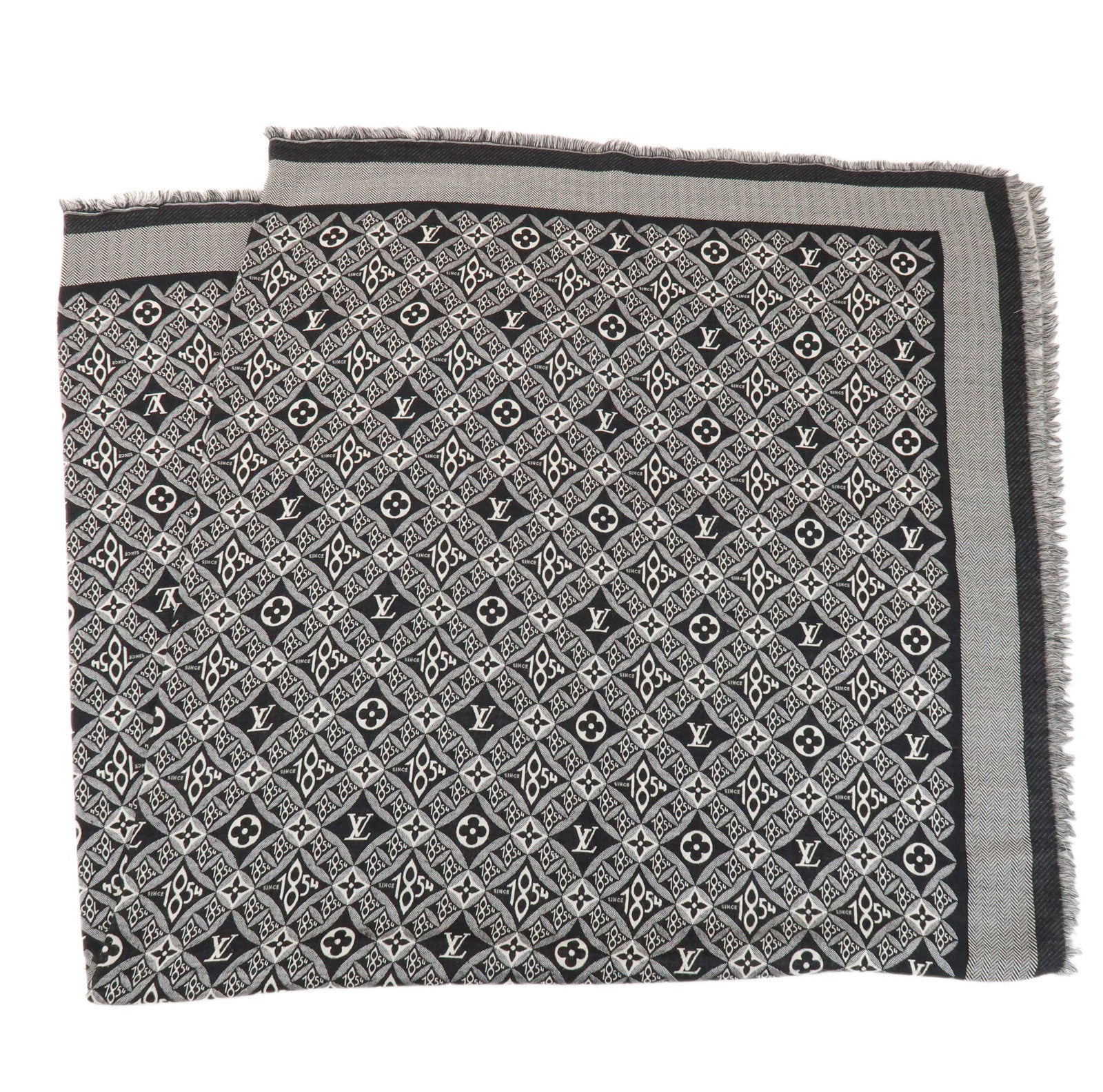 Louis Vuitton Monogram SINCE 1854 Silk Wool Scarf Black MP2821
