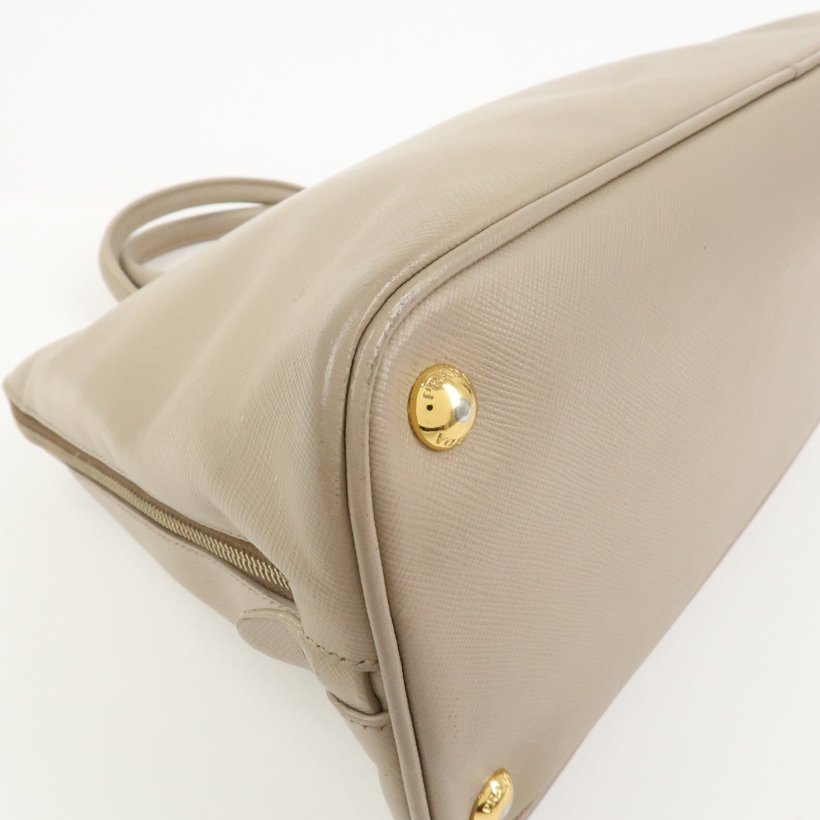 PRADA Triangle Logo Saffiano Leather Hand Bag Greige BL0812