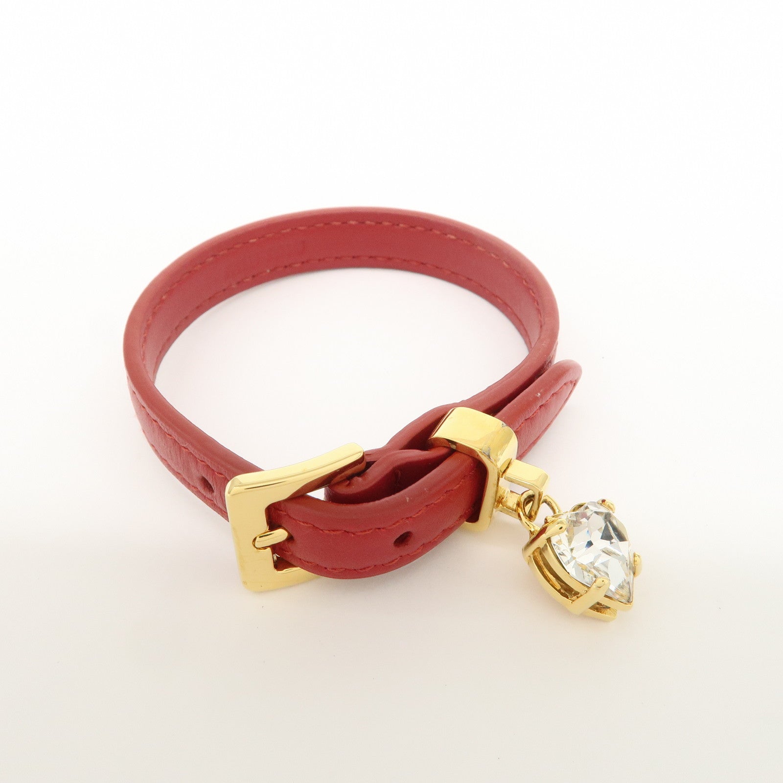 MIU MIU Heart Motif Leather Bracelet Bangle Red 51B253