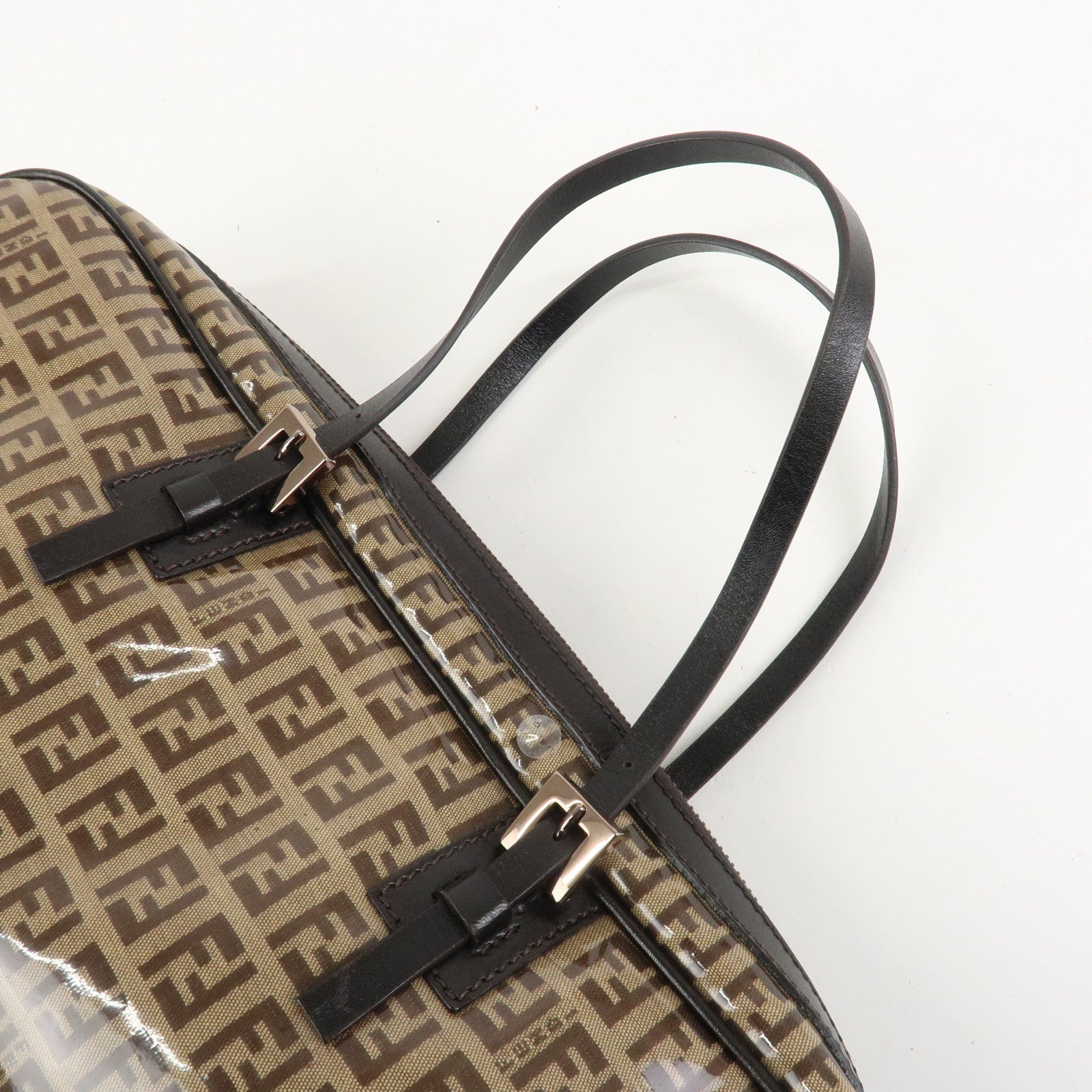 FENDI Zucchino PVC Leather Shoulder Bag Hand Bag Brown 8BL006