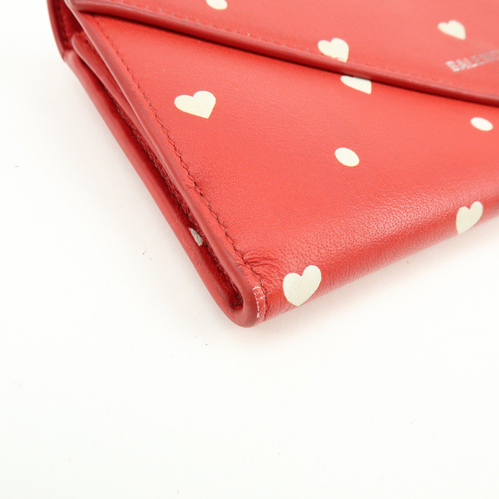 BALENCIAGA The Papier Leather Long Wallet Heart Dots Red 499207