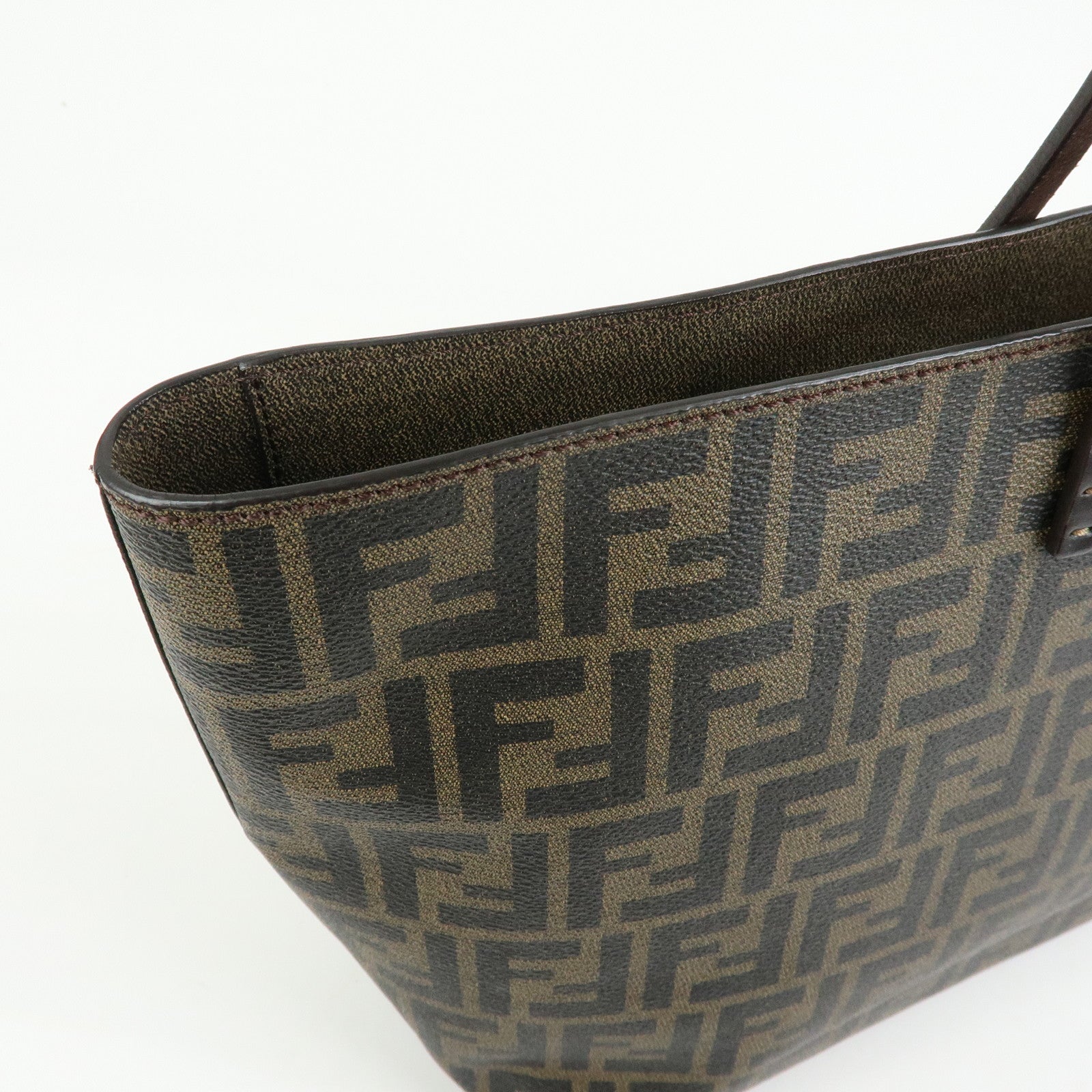 FENDI Zucca Canvas PVC Leather Tote Bag Shoulder Bag Brown 8BH185