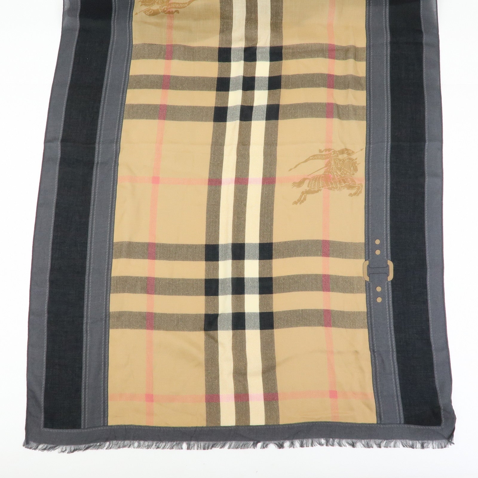 BURBERRY Nova Plaid Rayon Cashmere Stole Brown Beige Black
