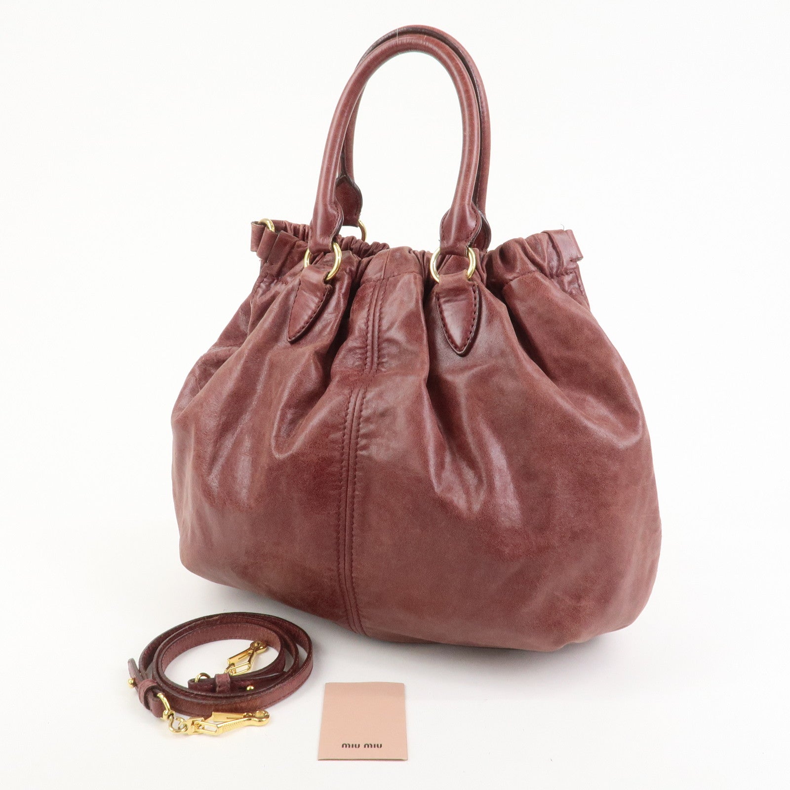 MIU MIU Logo Leather 2Way Bag Hand Bag Shoulder Bag Bordeaux