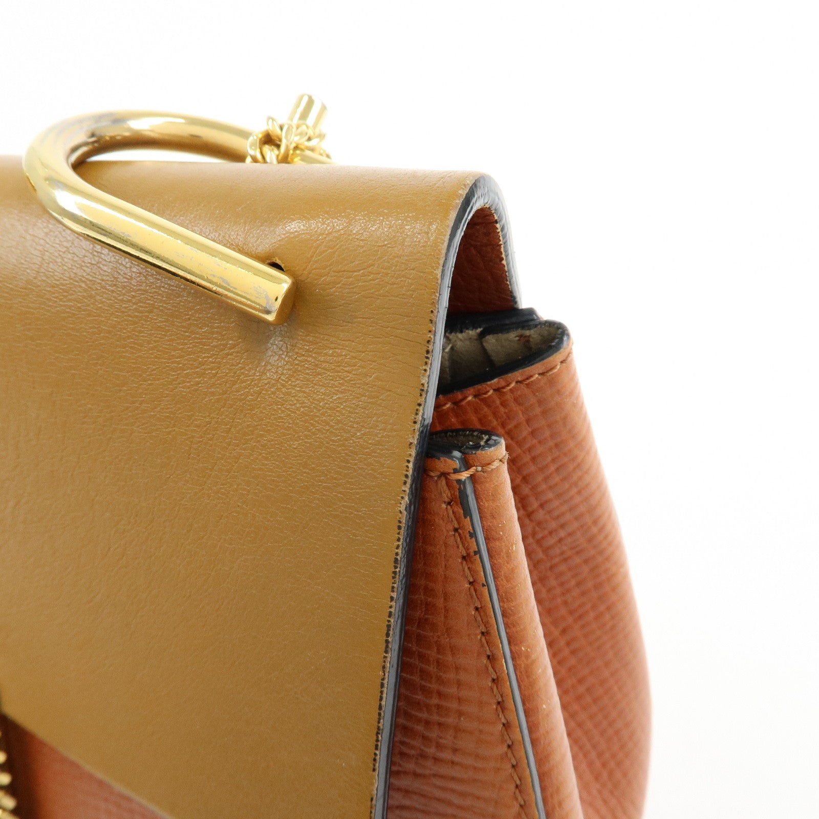 Chloe Drew Leather Chain Shoulder Bag Crossbody Bag Brown Gold