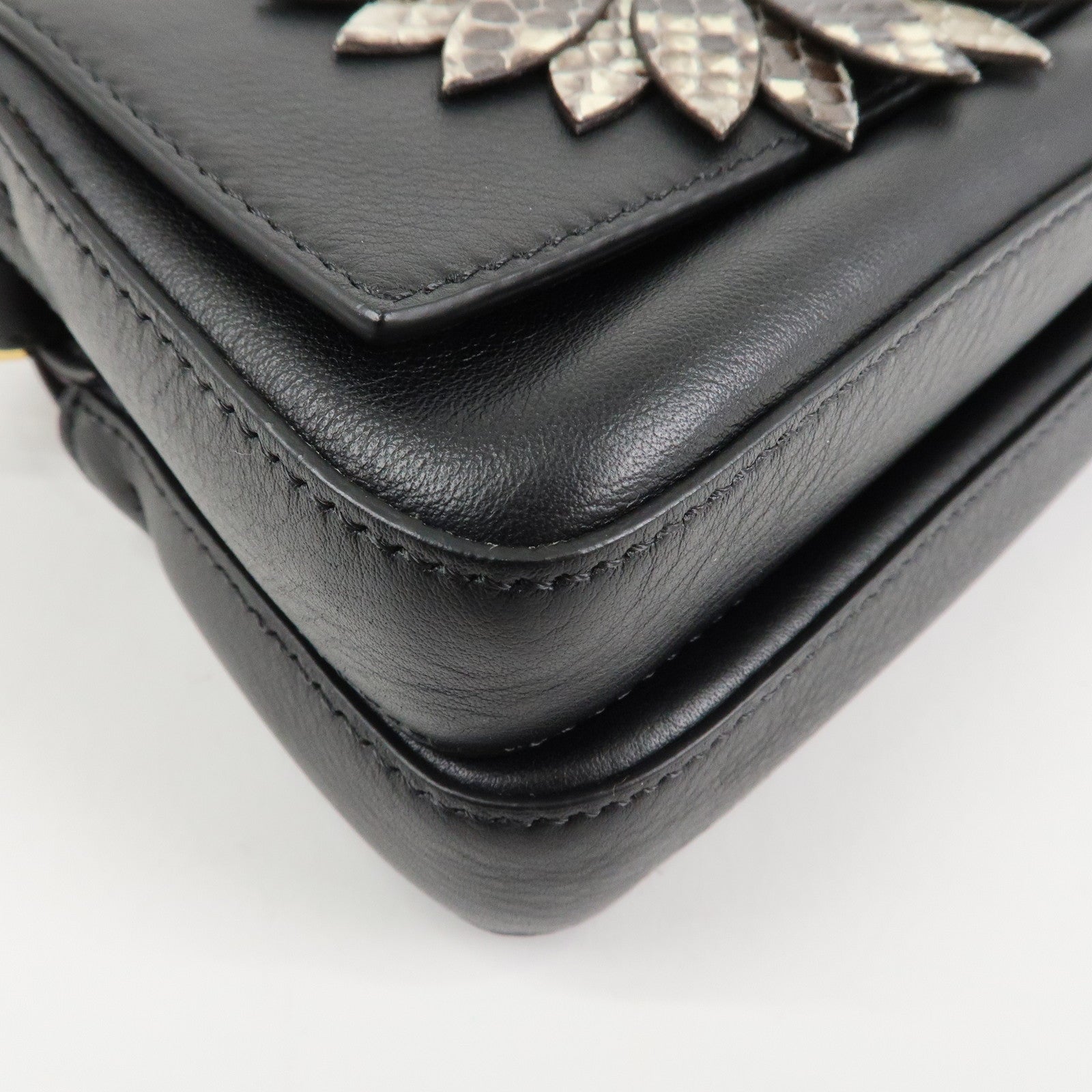 FENDI Leather Double Micro Baguette Shoulder Hand Bag Black 8M0371