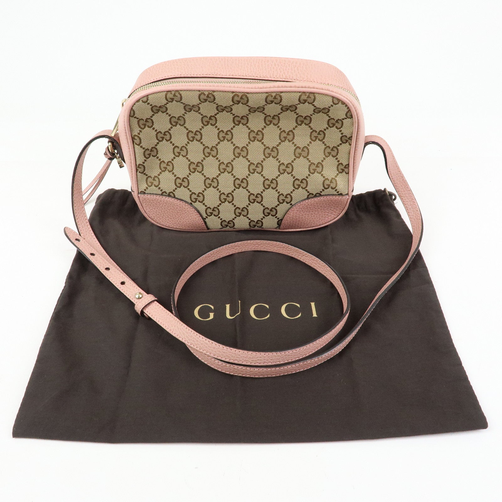 GUCCI GG Canvas Leather Shoulder Crossbody Bag Beige Pink 449413