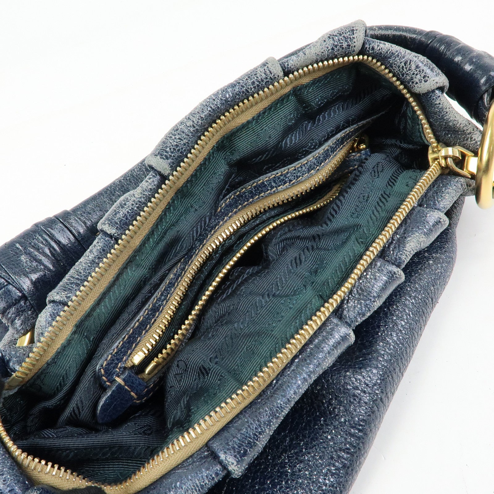 PRADA Leather Hand Bag Shoulder Bag Navy Blue 5782586