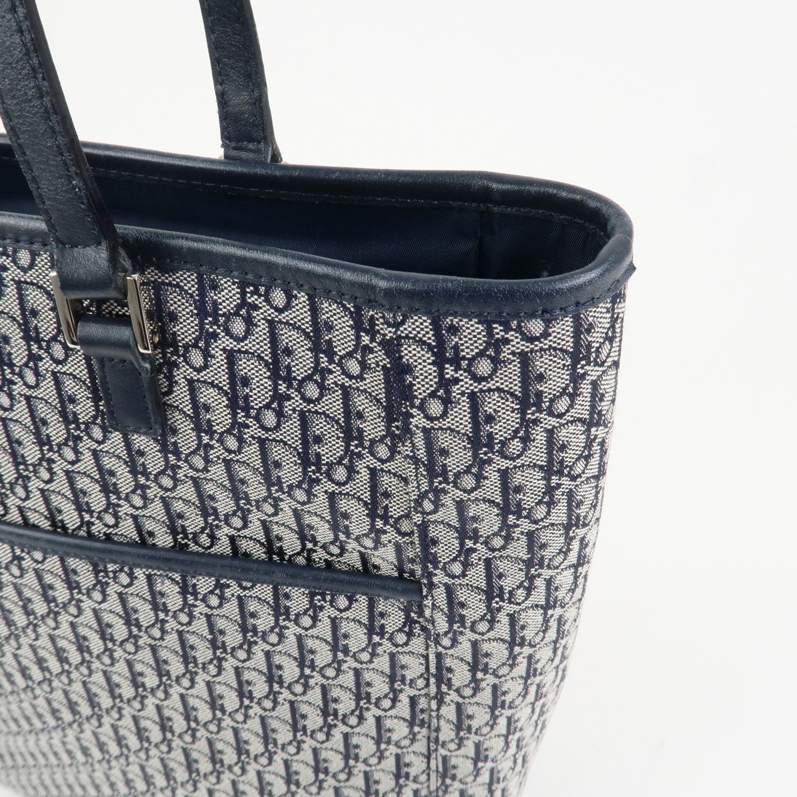 Christian Dior Trotter Canvas Leather Tote Bag Shoulder Bag Navy