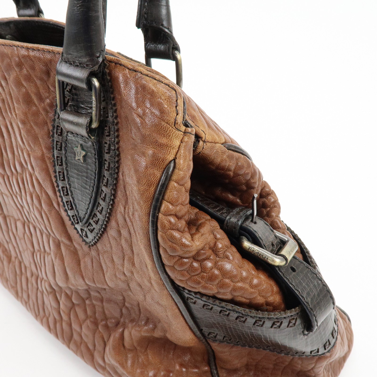 FENDI Ethnico Leather Tote Bag Shoulder Bag Hand Bag Brown 8BN162