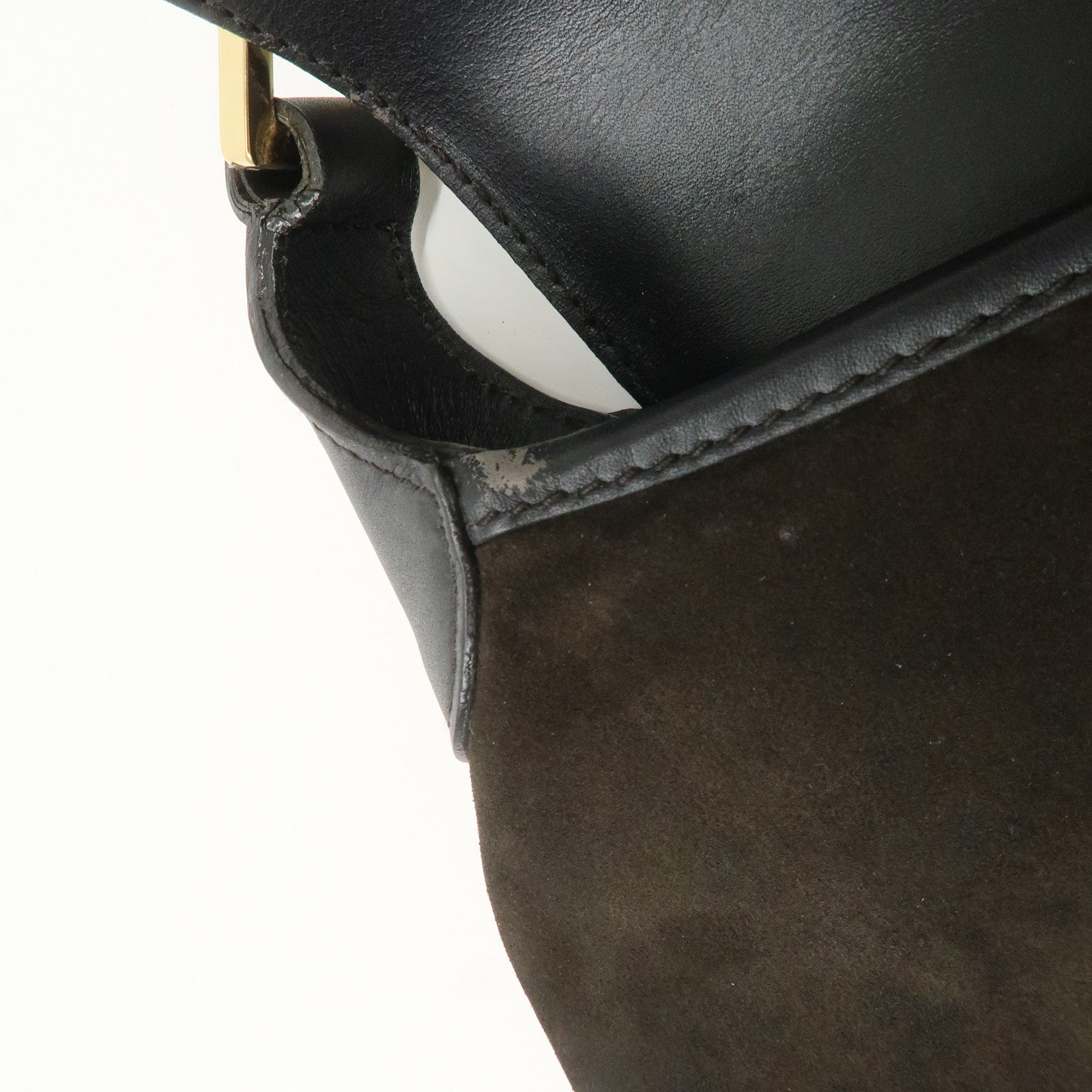 GUCCI Bamboo Leather Shoulder Bag Black Gold HDW 001.4096 Used