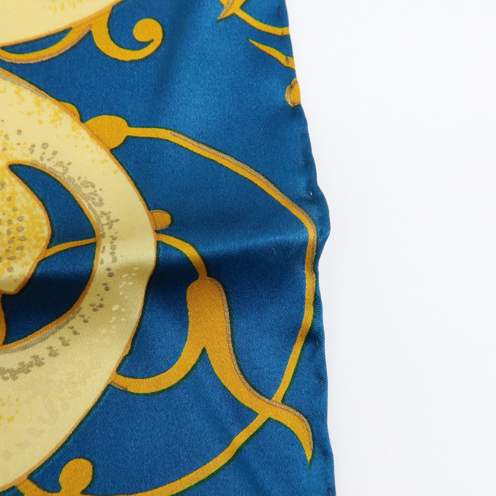 CHANEL Silk 100% Scarf Flower Print Sunflower Blue Gold