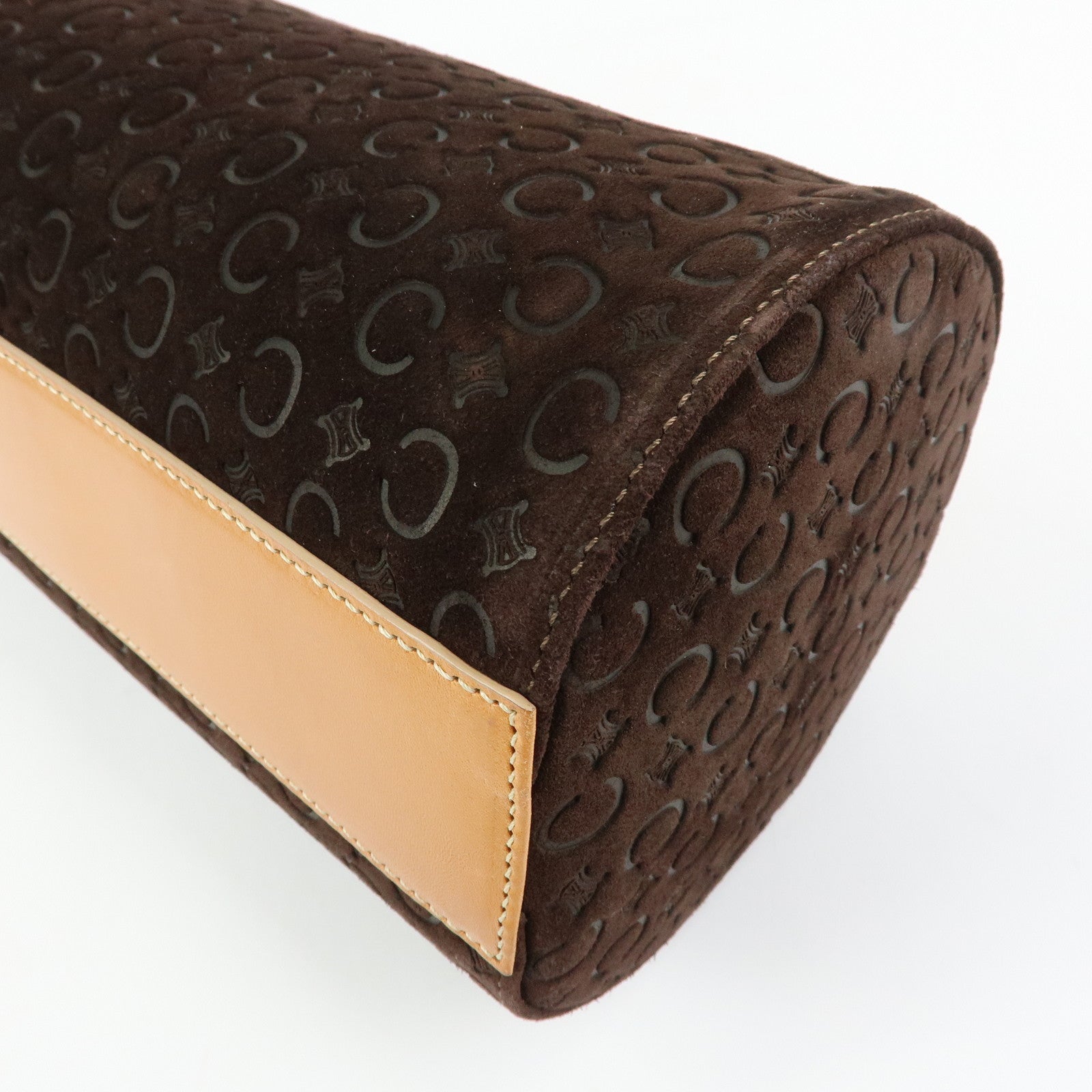 CELINE C Macadam Suede Leather Hand Bag Drum Bag Dark Brown