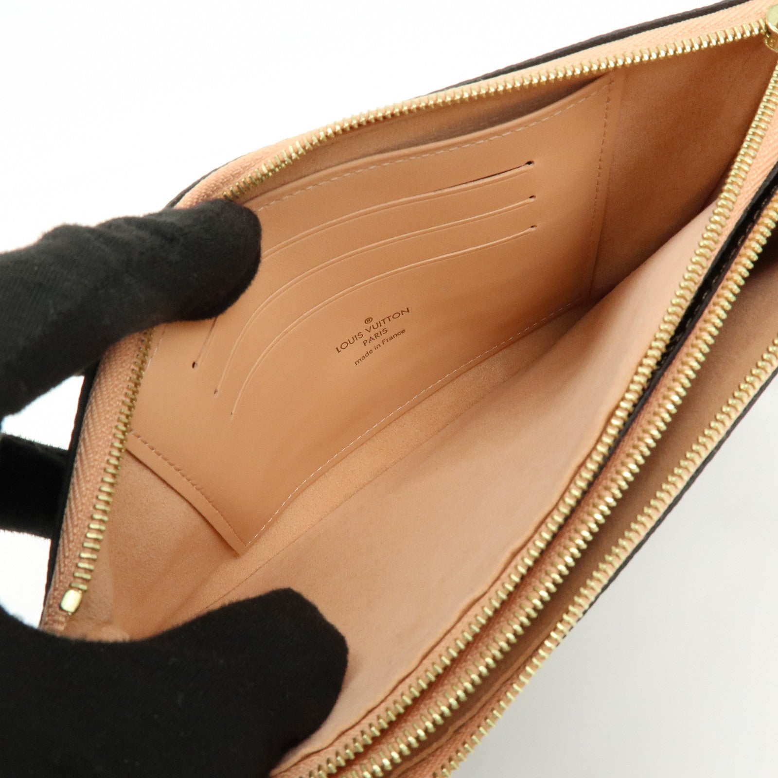 Louis Vuitton Damier Ebene Pochette Double Zip Rose BallerineN60254