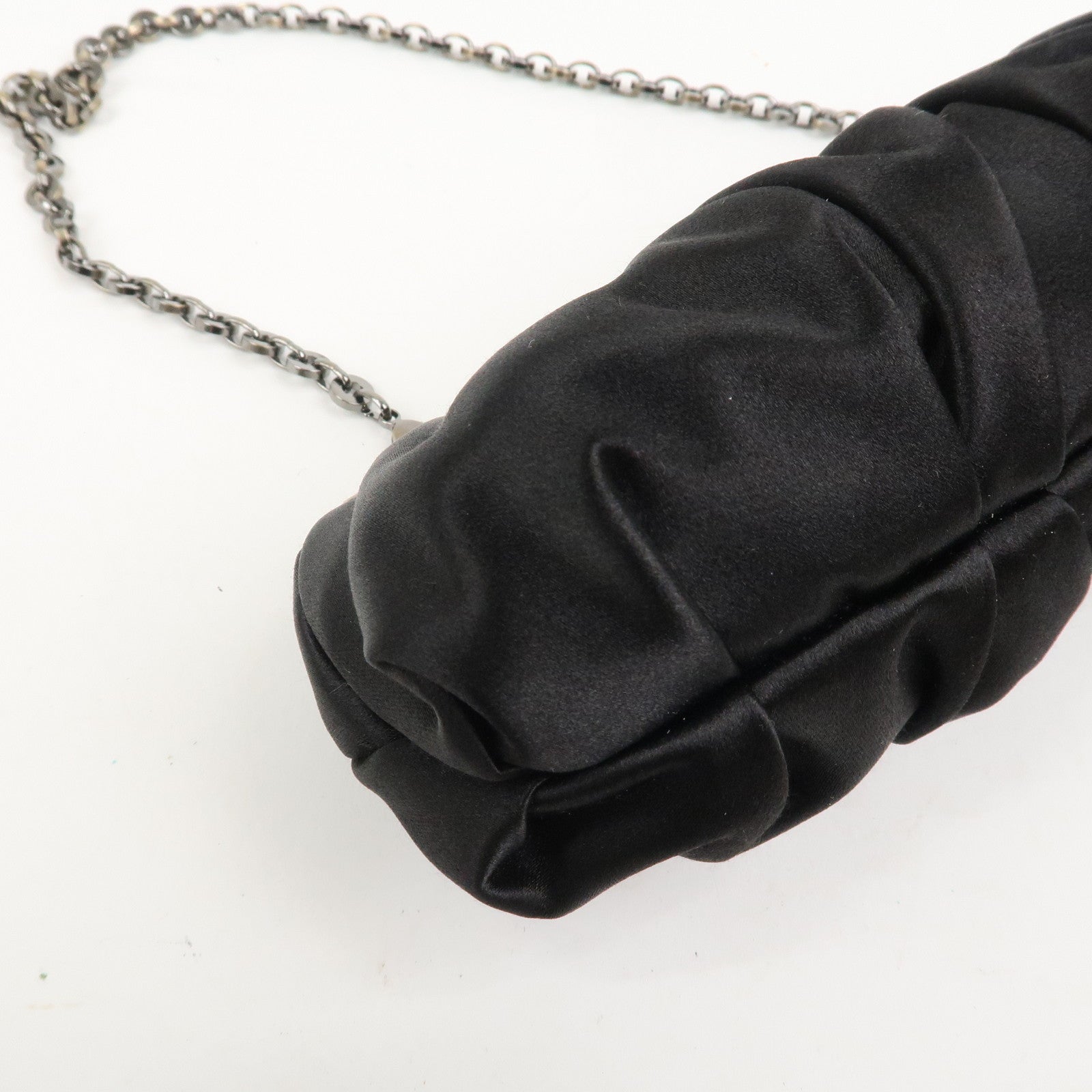 Ferragamo Gancini Satin Chain 2Way Bag Clutch Bag Black