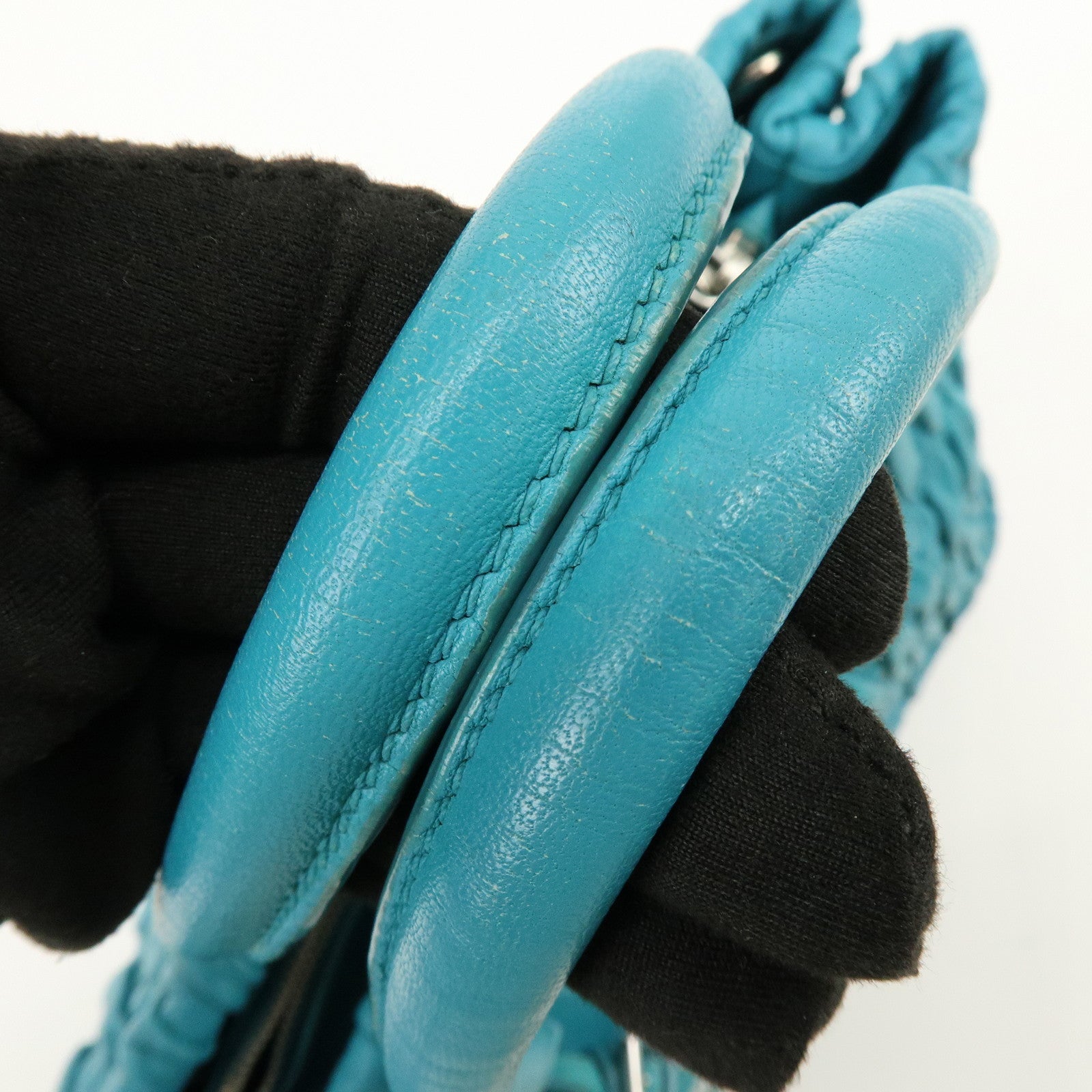 PRADA Leather 2Way Bag Hand Bag Shoulder Bag Turquoise Blue