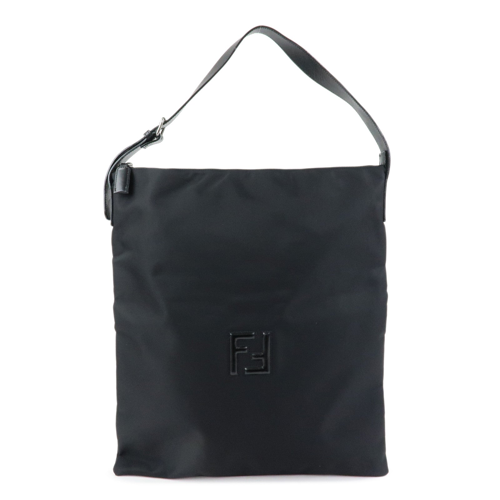 FENDI Logo Nylon Leather Shoulder Bag Hand Bag Black