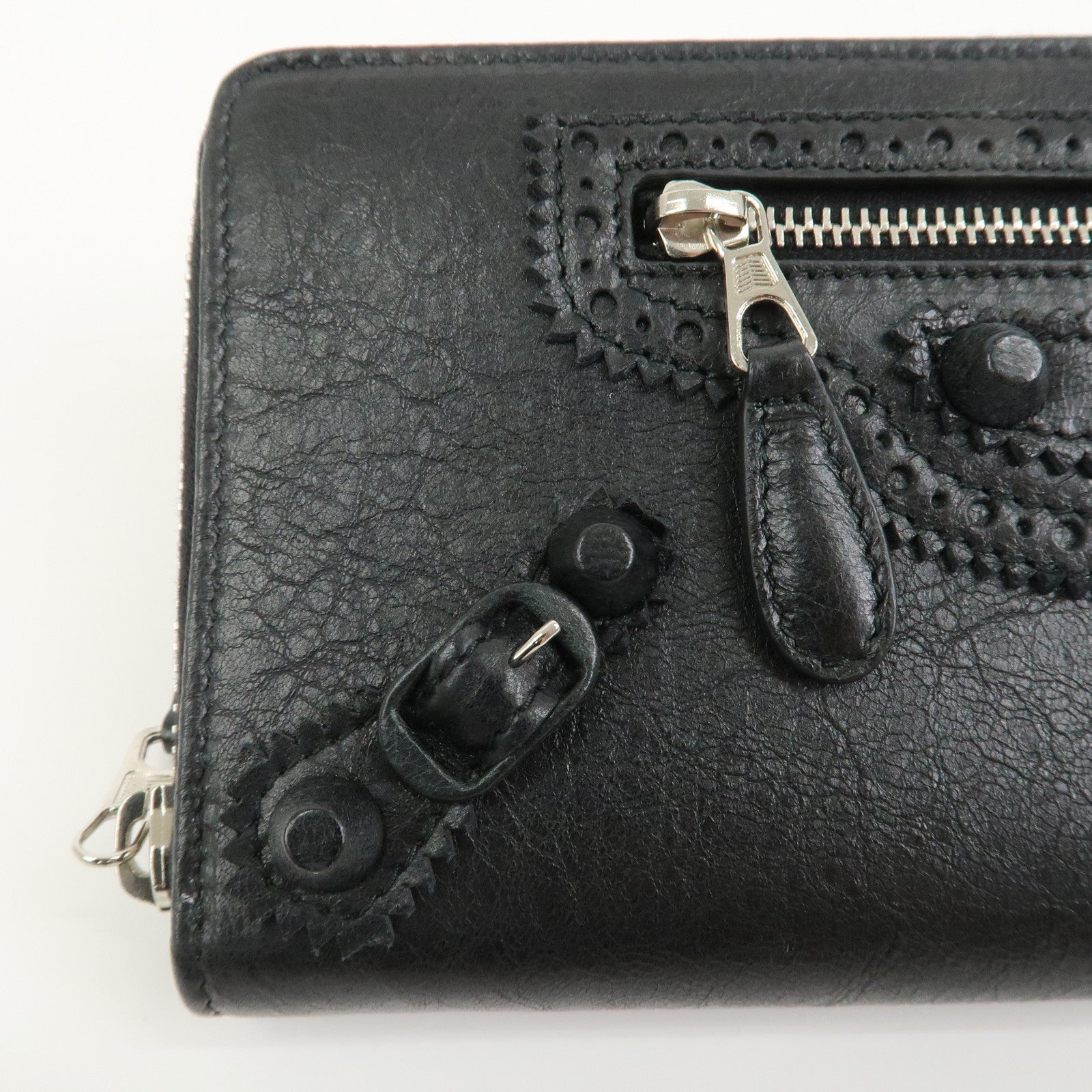 BALENCIAGA Giant Continental Leather Round Zippy Long Wallet Black