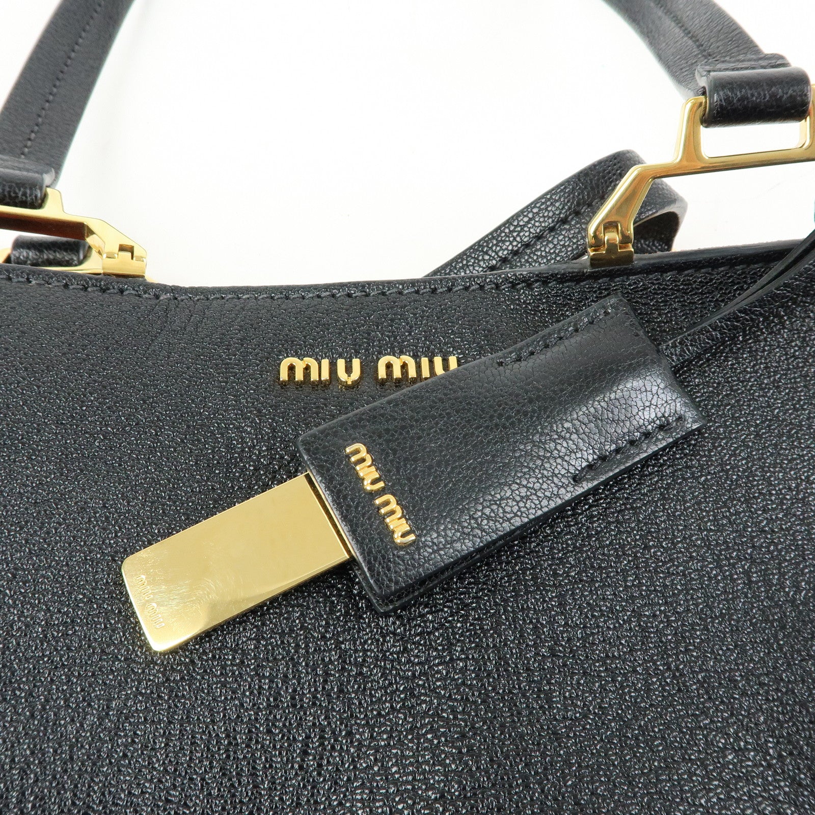 MIU MIU Madras Leather Tote Bag Hand Bag Shoulder Bag Black 5BG025
