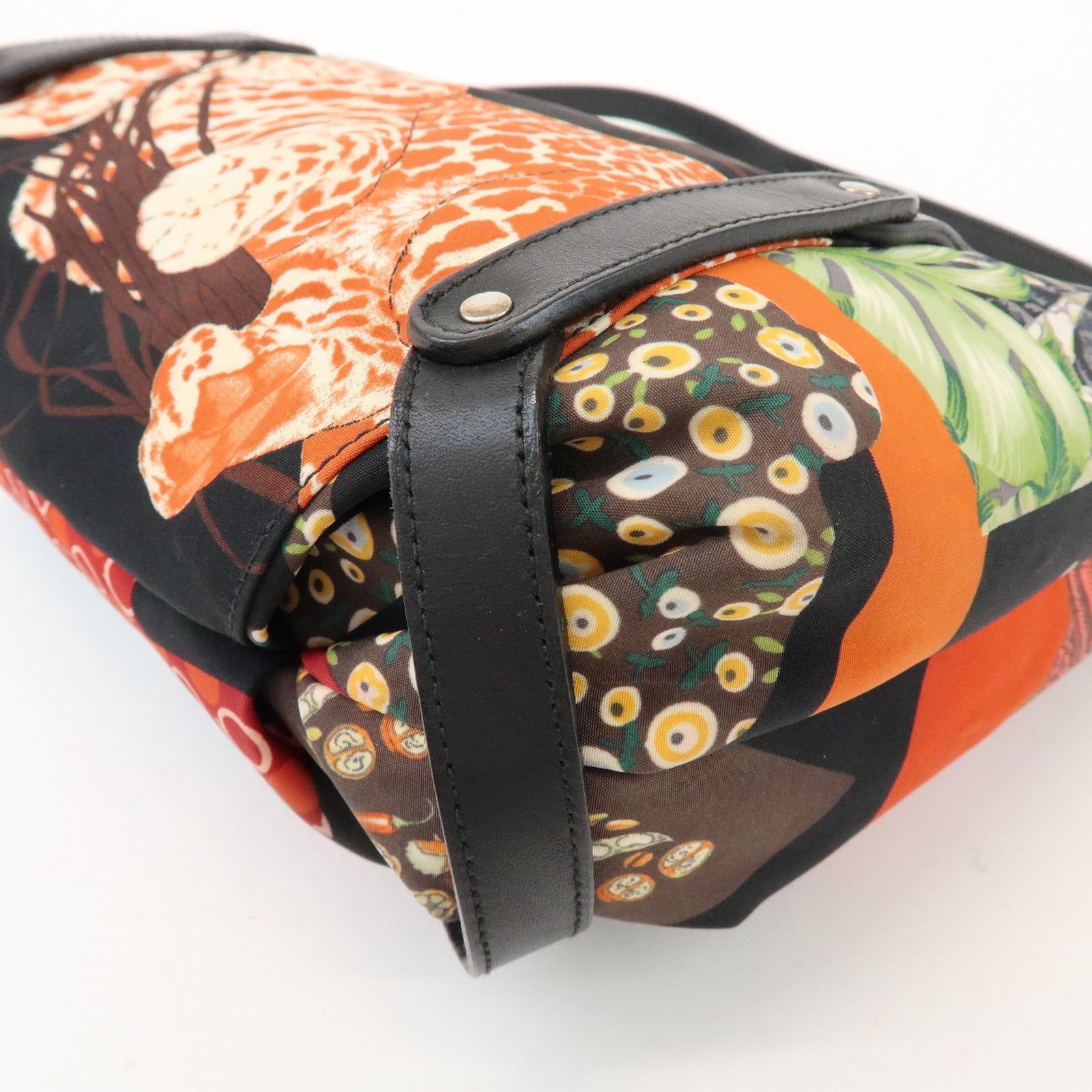 Ferragamo Nylon Leather Shoulder Bag Black Multicolor Animal