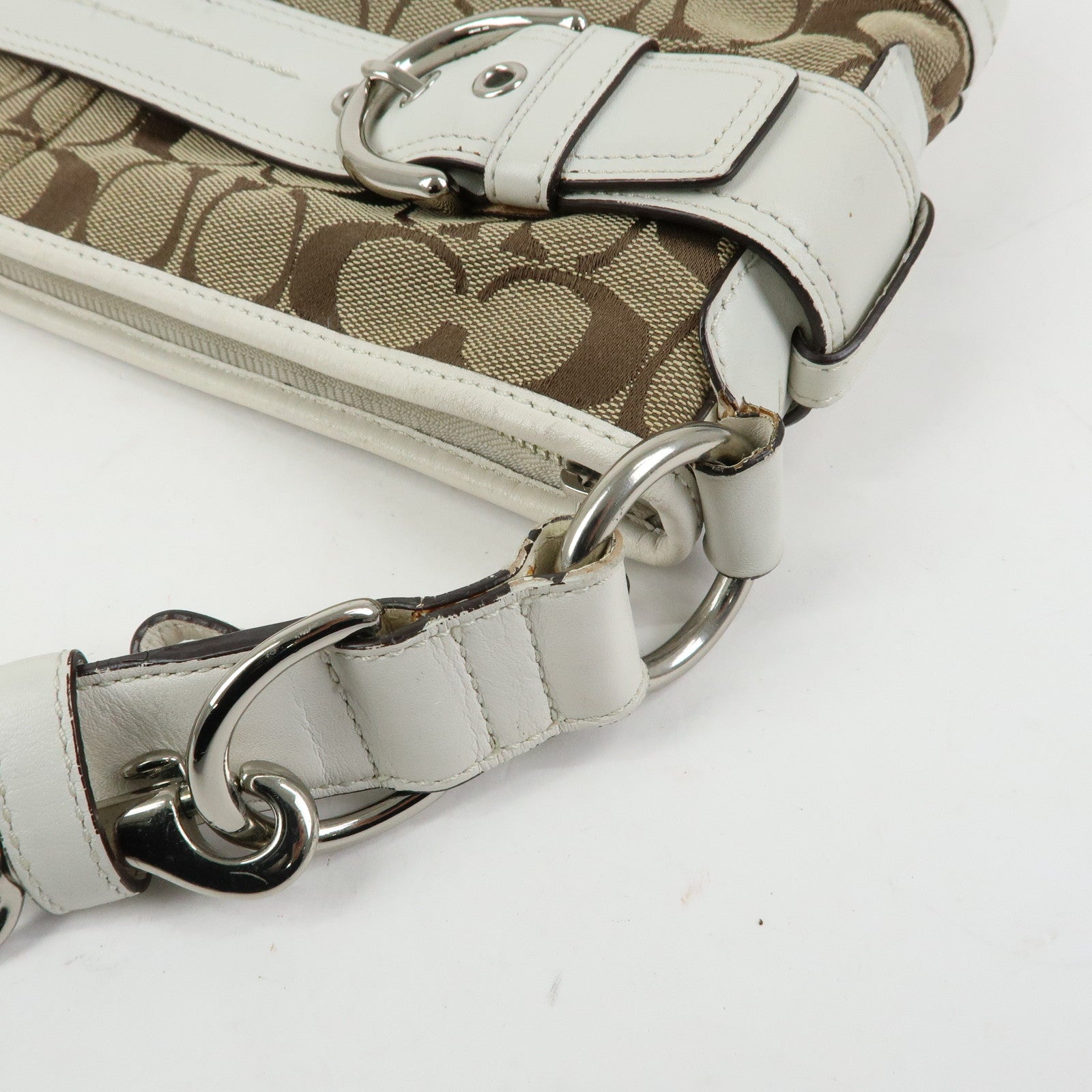 COACH Signature Set of 2 Canvas Leather Shoulder Bag Brown White