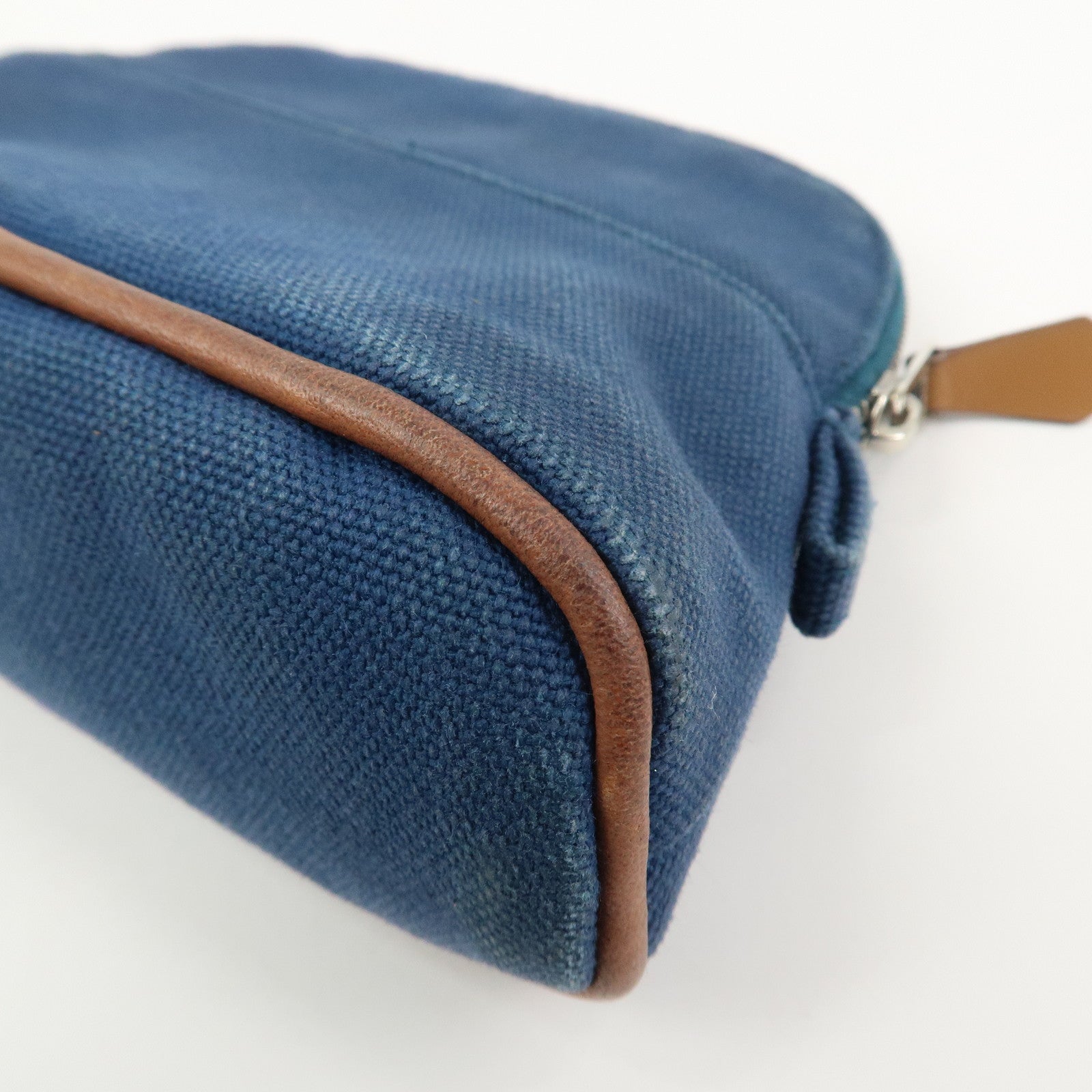HERMES Canvas Leather Bolide Mini Mini 16 Pouch Cosmetic Pouch Navy