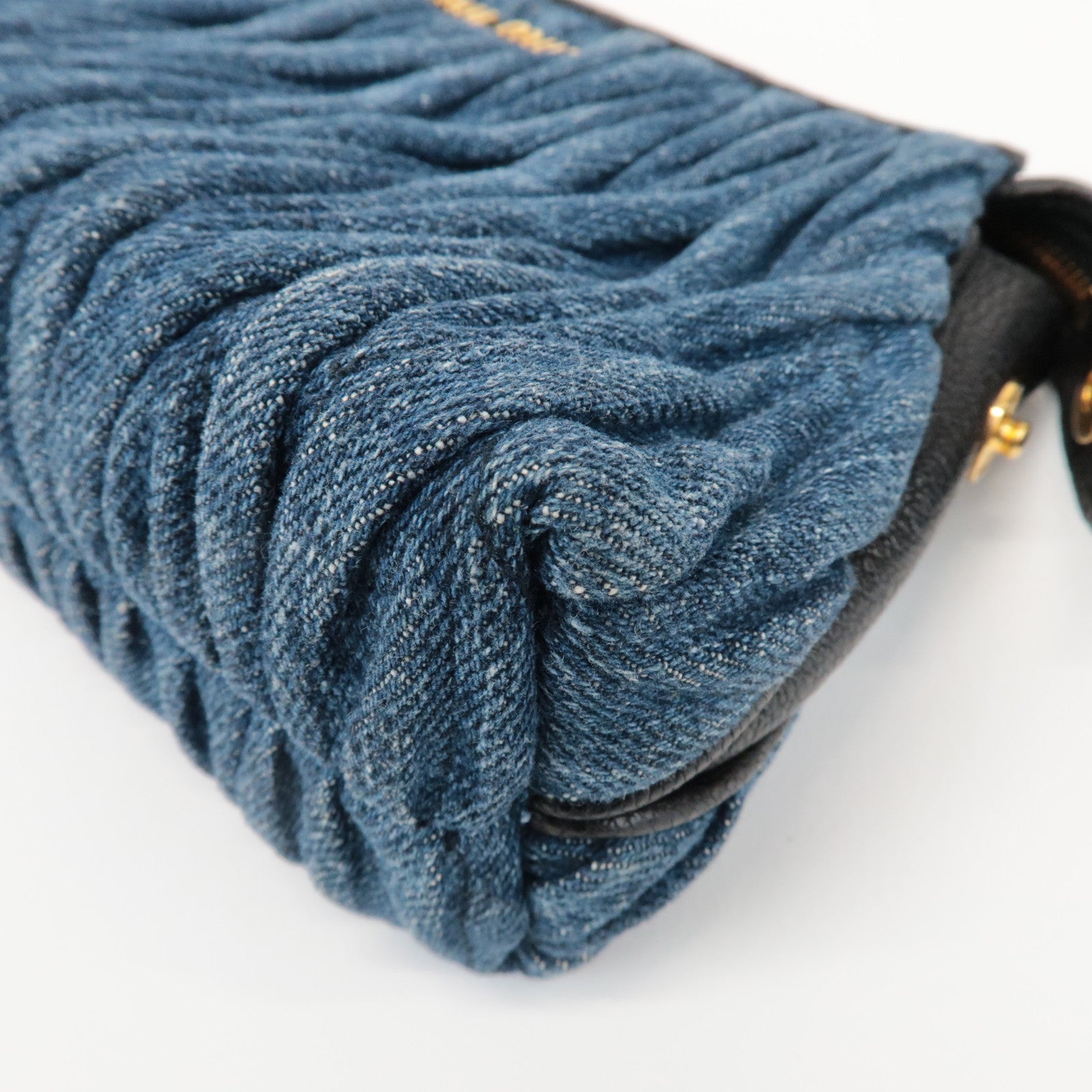 MIU MIU Matelasse Denim Leather Clutch Bag Wrist Bag Blue 5NE001