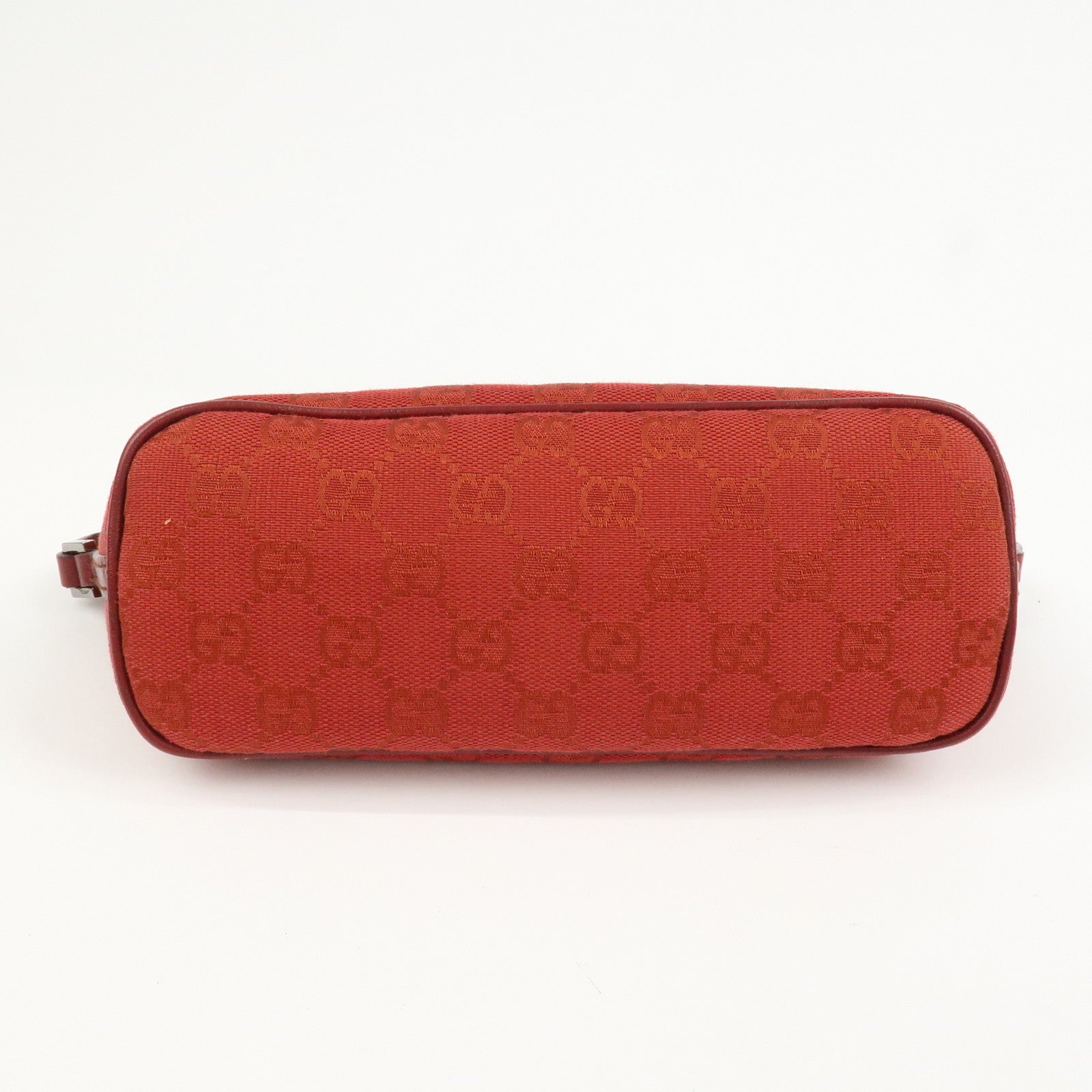GUCCI Boat Bag GG Canvas Leather Hand Bag Pouch Red 07198