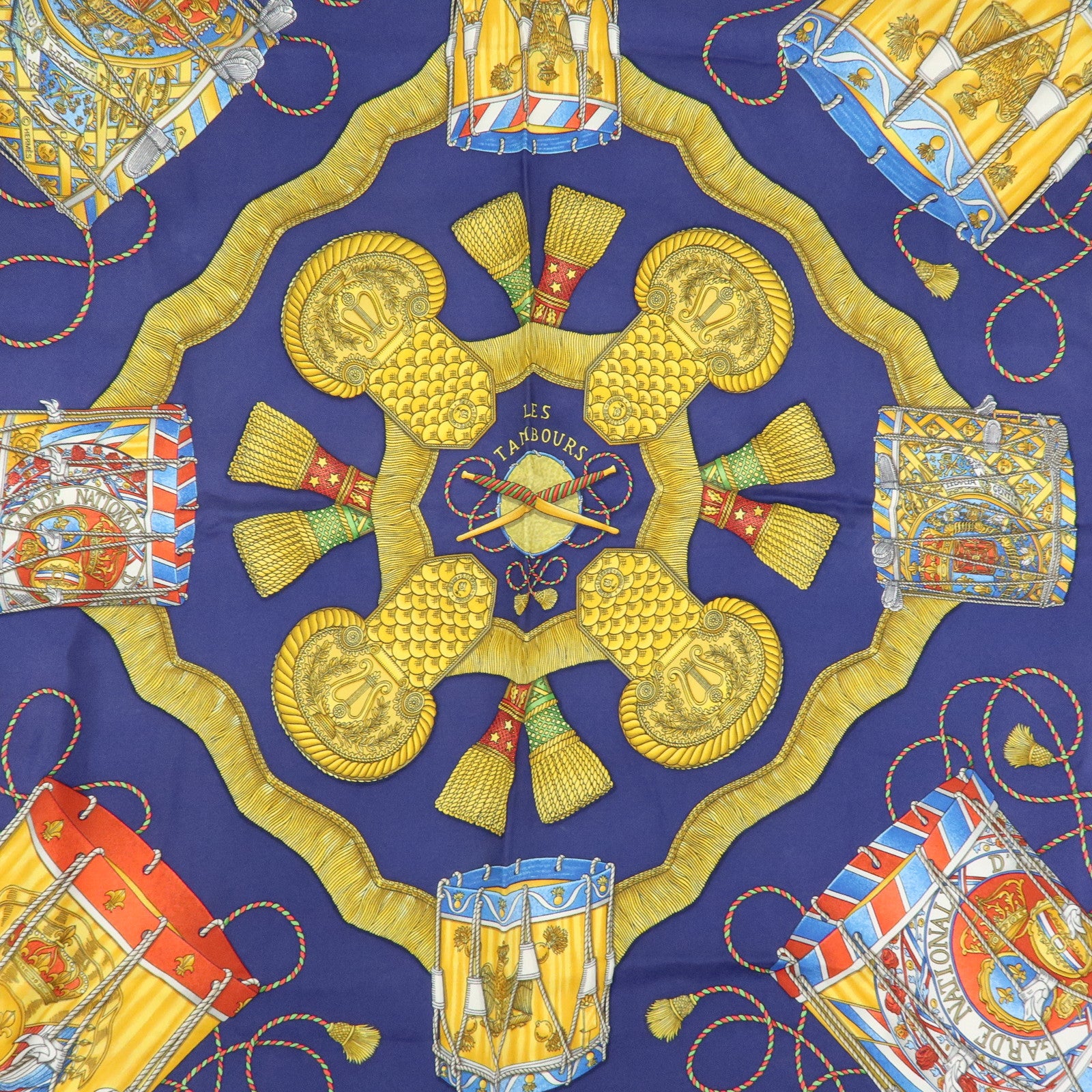 HERMES Carre 90 Set of 2 Silk 100% Scarf Black Navy Yellow