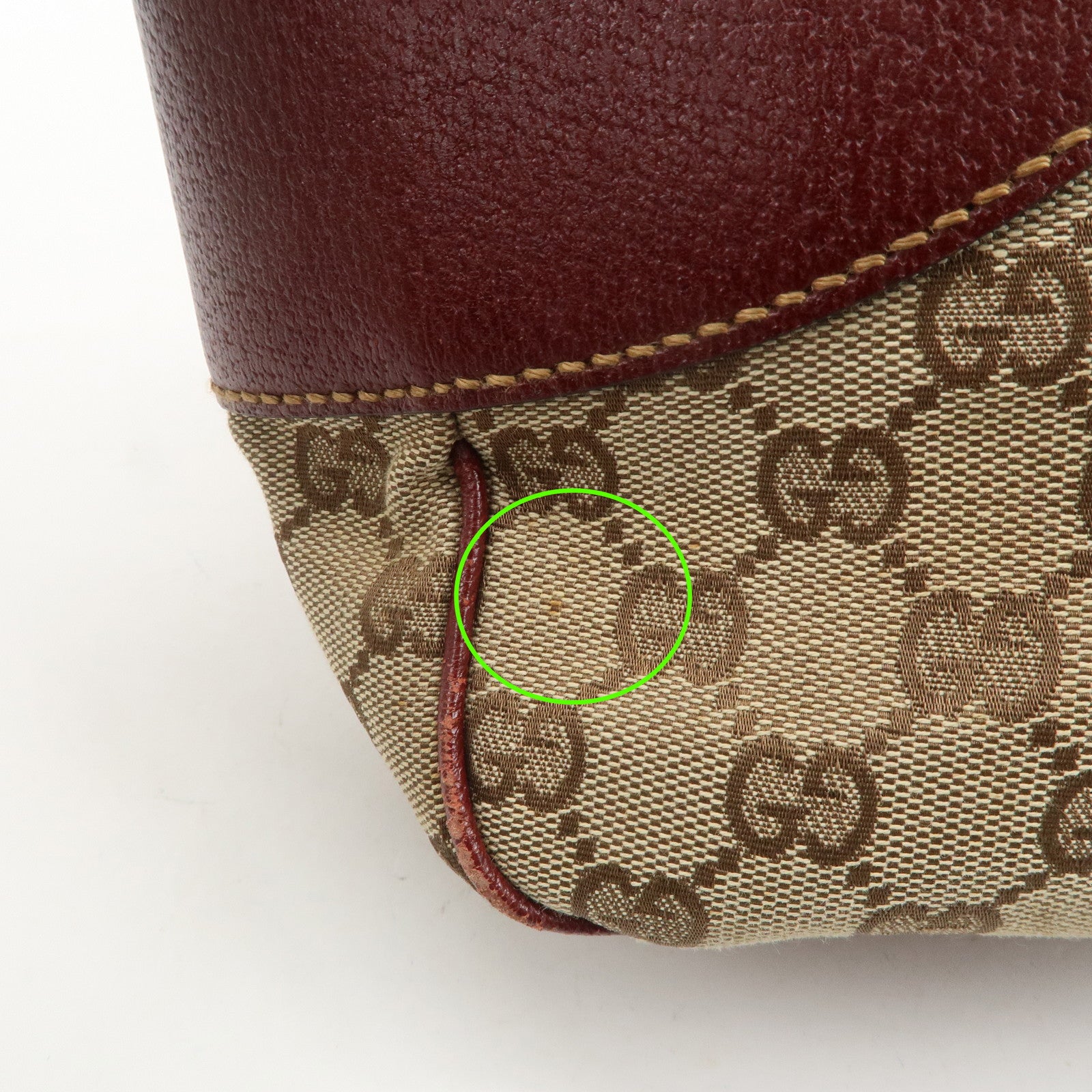 GUCCI GG Monogram Canvas Leather Tote Bag Beige Bordeaux 113011