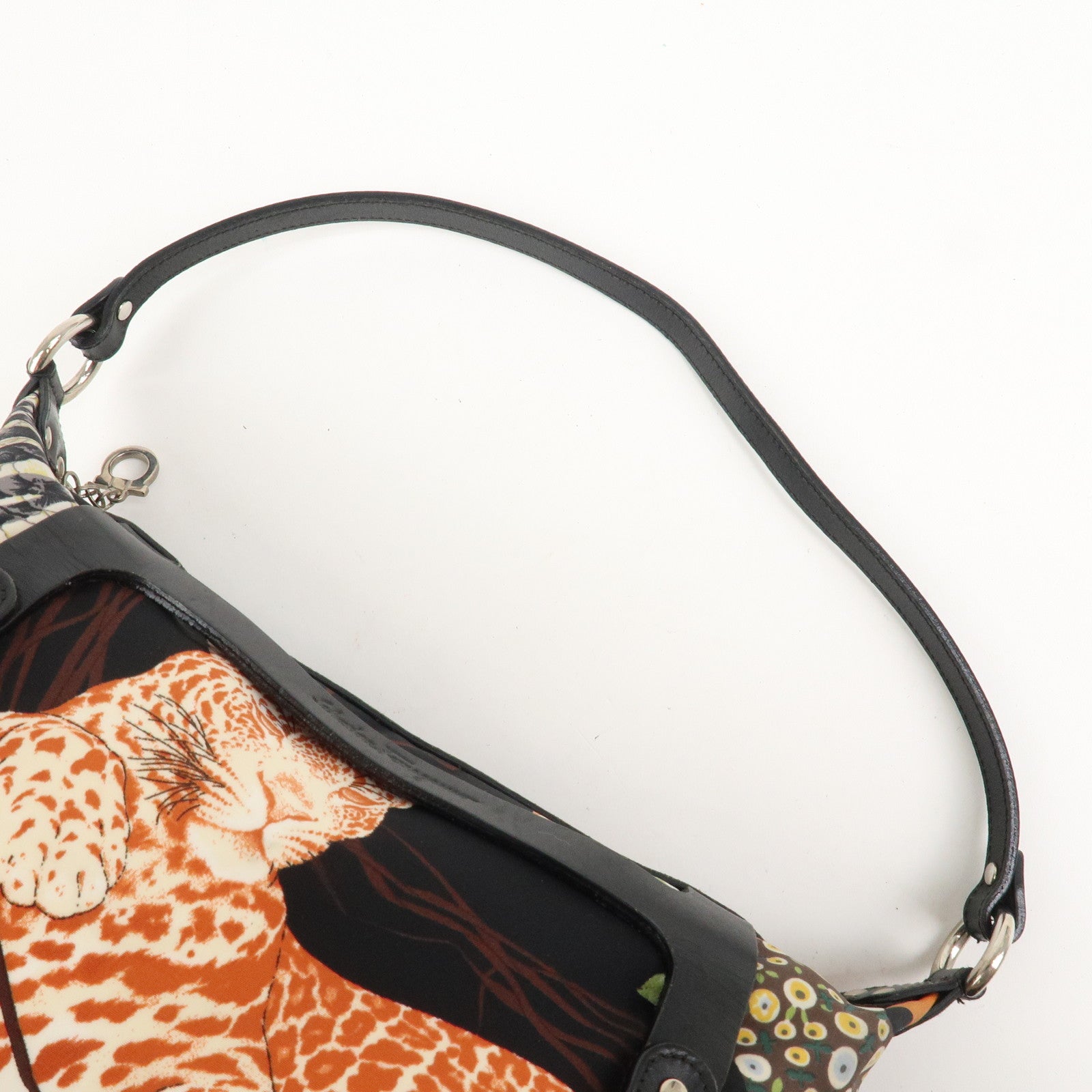 Ferragamo Nylon Leather Mini Hand Bag Shoulder Bag Animal Black