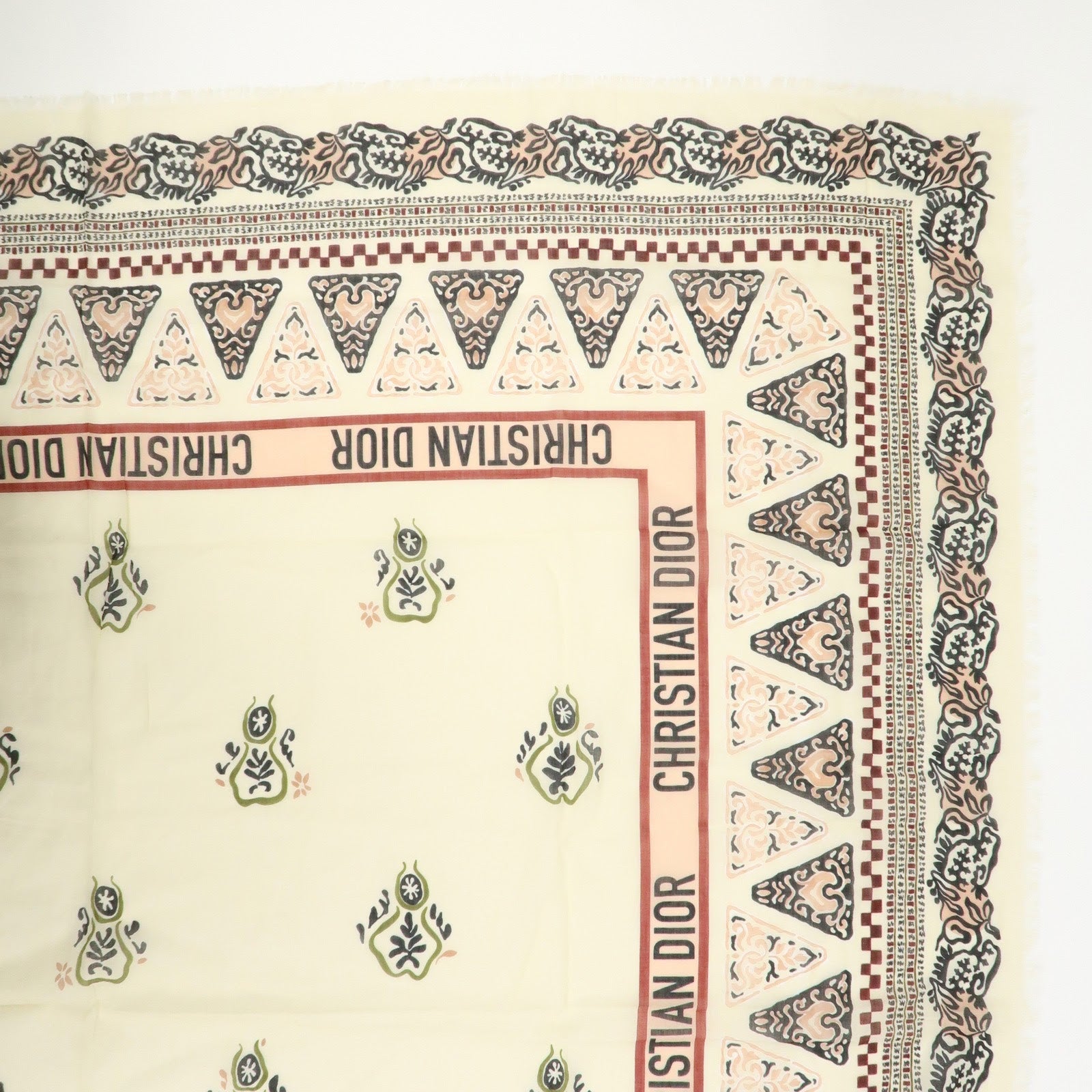 Christian Dior Logo Cotton 100％ Scarf Geometric Motif Ivory Red