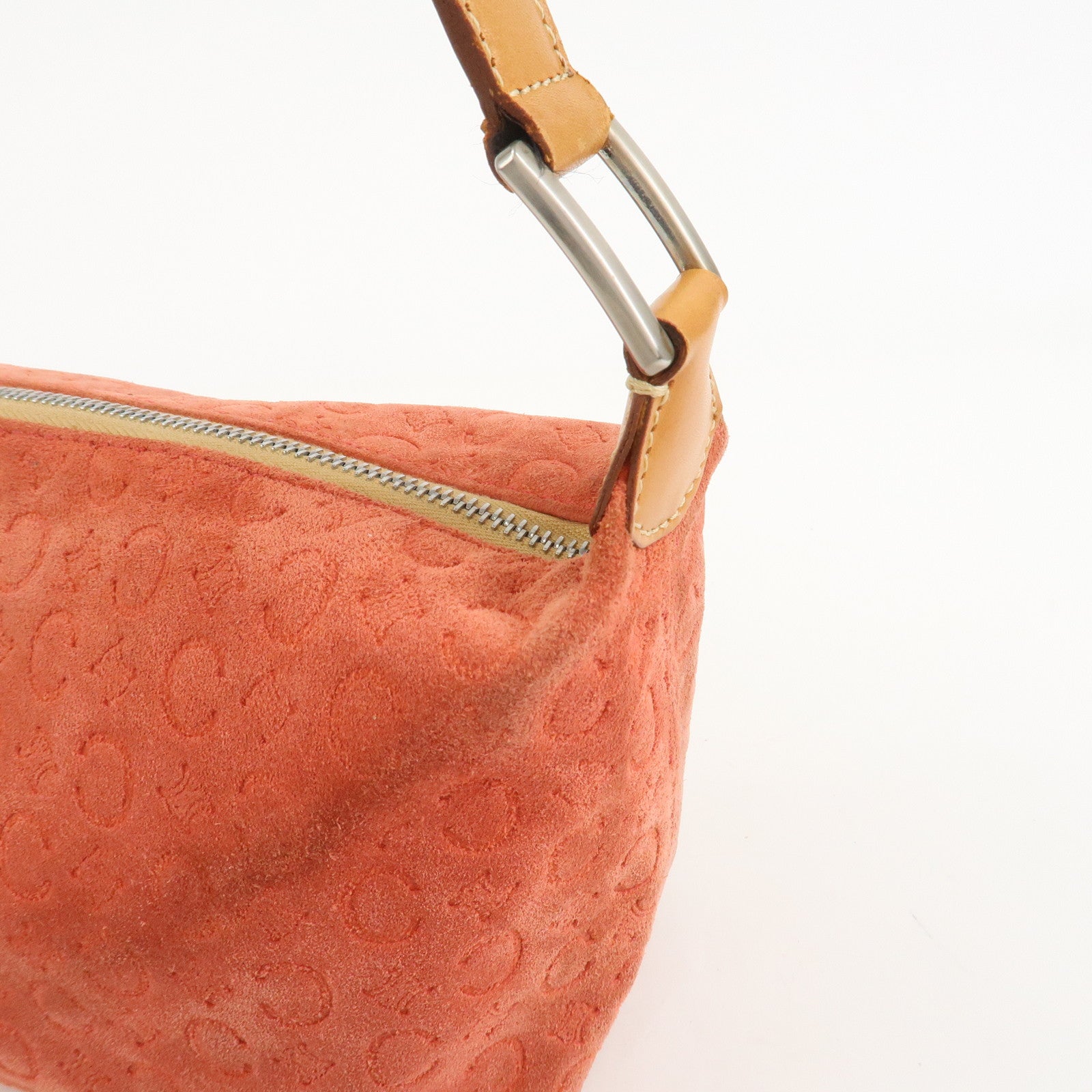 CELINE C Macadam Suede Shoulder Bag Hand Bag Red