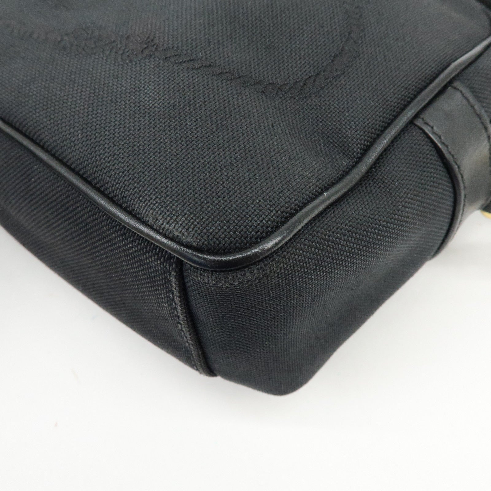 PRADA Triangle Logo Jacquard Leather Shoulder Bag Black 1BH089