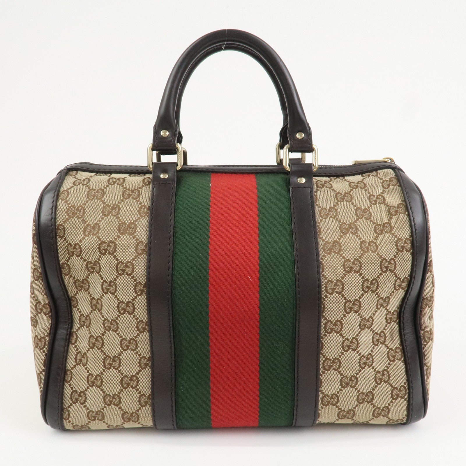 GUCCI Sherry GG Canvas Leather 2Way Bag Boston Bag Brown 247205