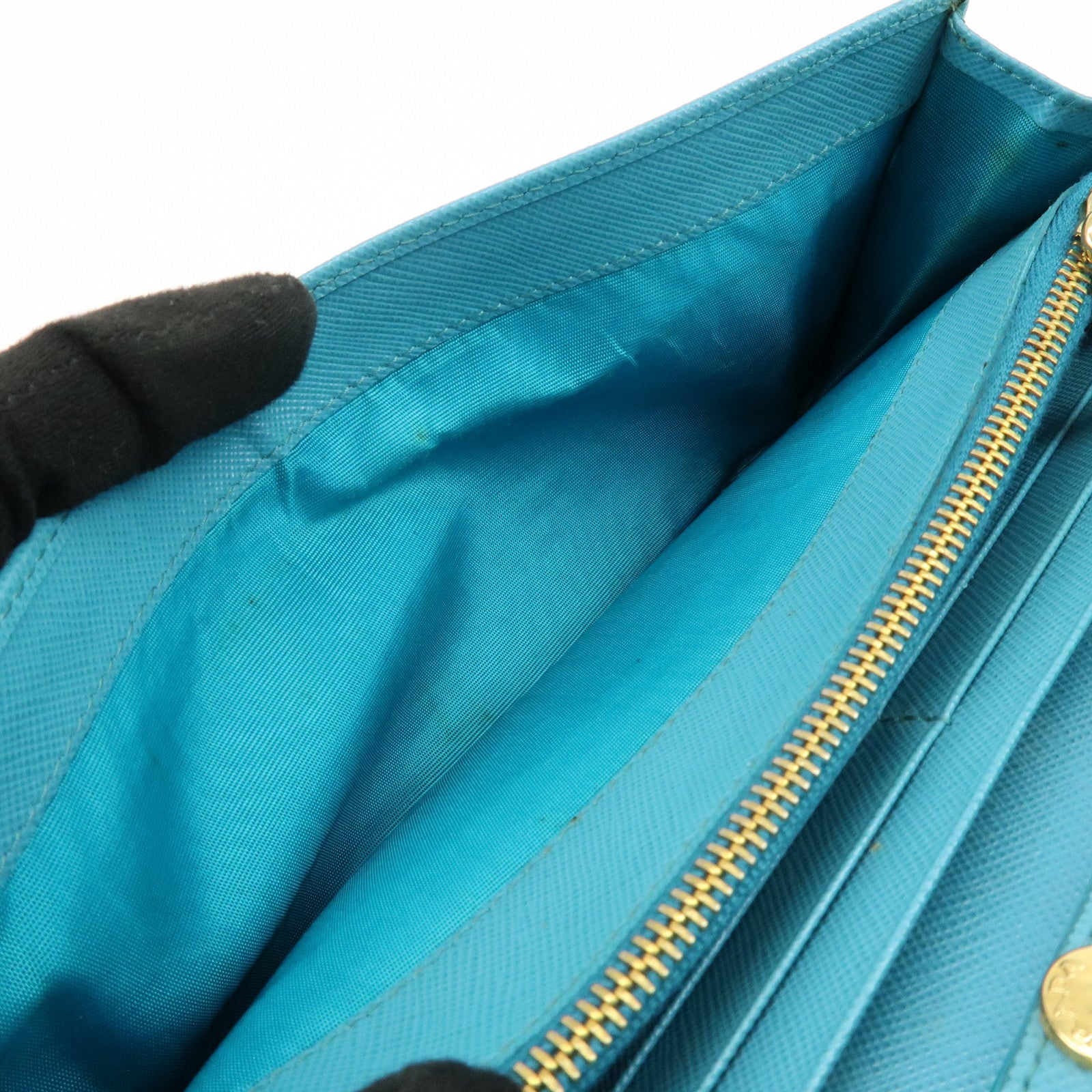 PRADA Saffiano Leather Chain Wallet Shoulder Bag Blue 1M1290