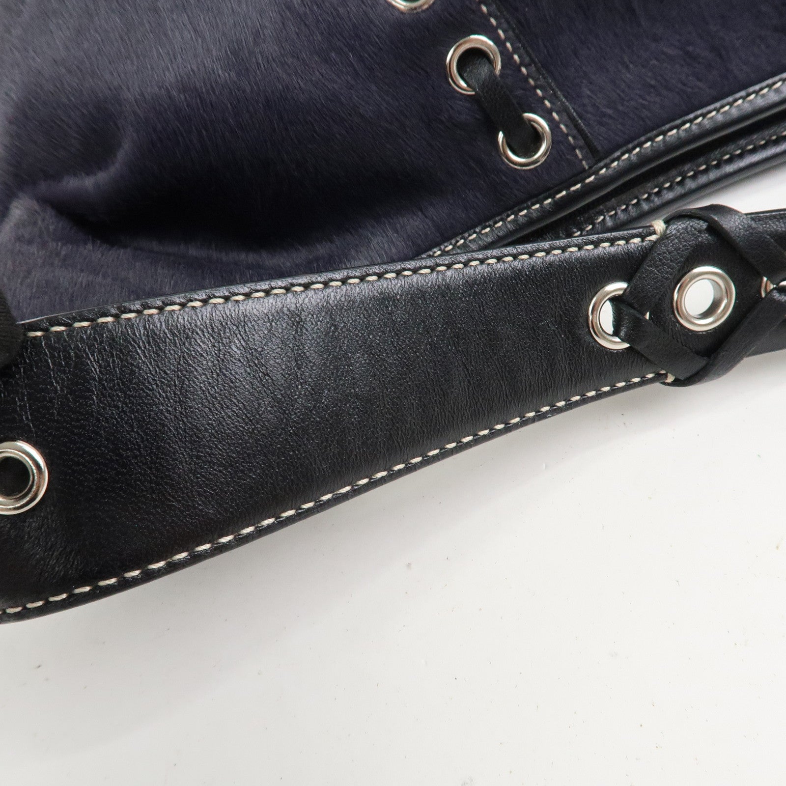 COACH Logo Unborn Calf Leather Shoulder Bag Hand Bag Black