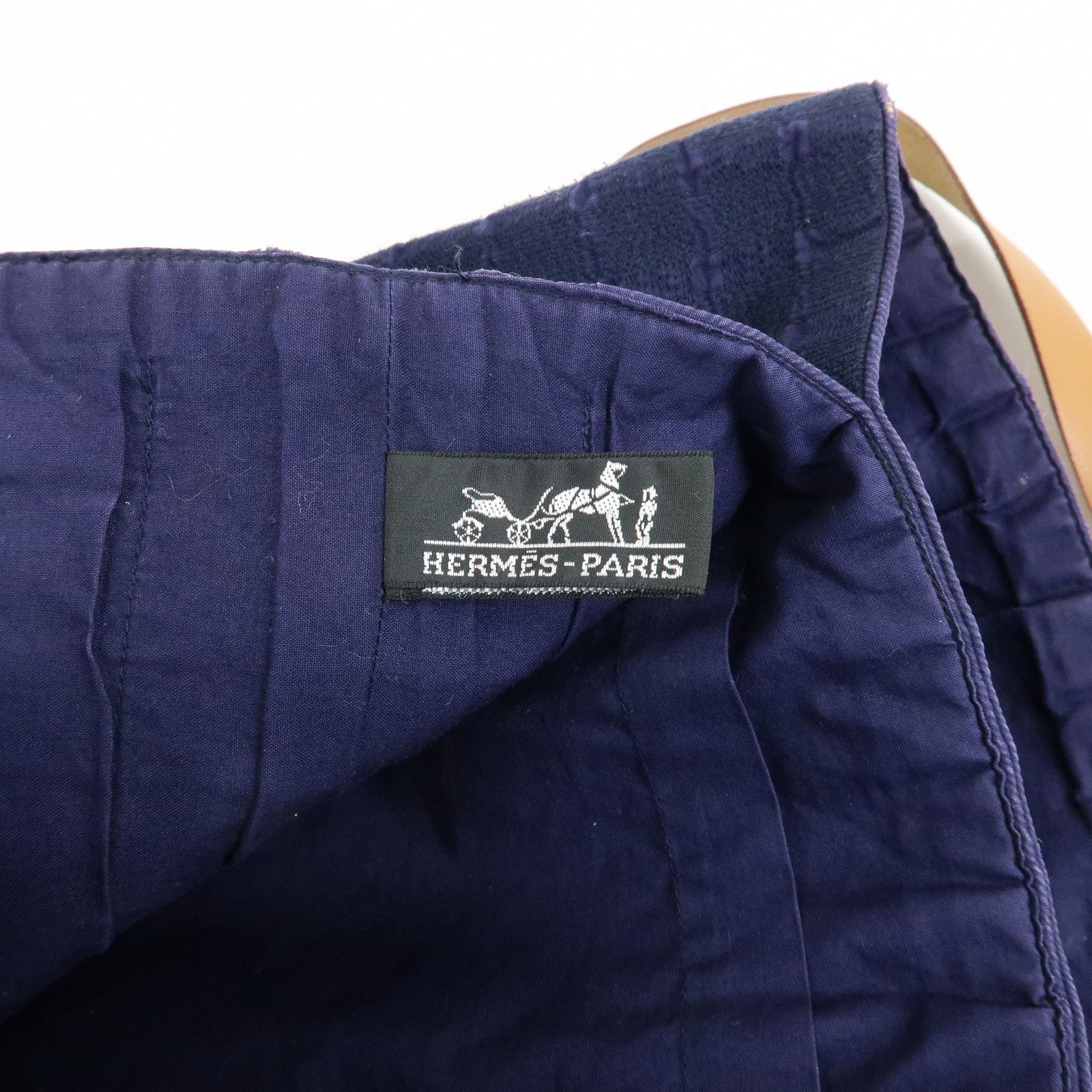 HERMES Amedaba Cabas de Poche Cotton Canvas Leather Tote Bag Navy