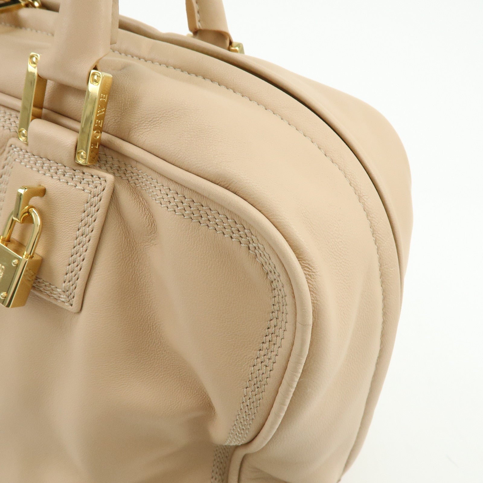 LOEWE Anagram Amazona 36 Nappa Leather Hand Bag Boston Bag Beige