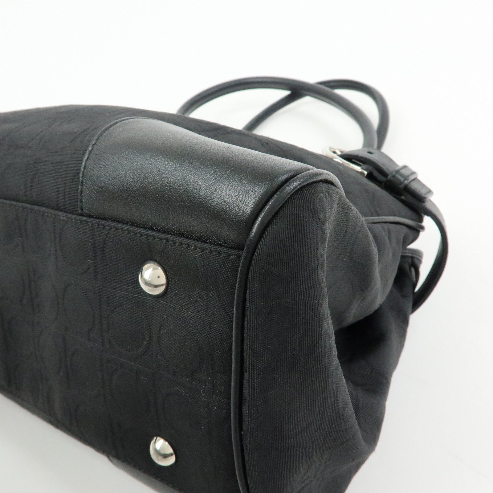 Ferragamo Ganchini Nylon Leather Shoulder Bag Hand Bag Black