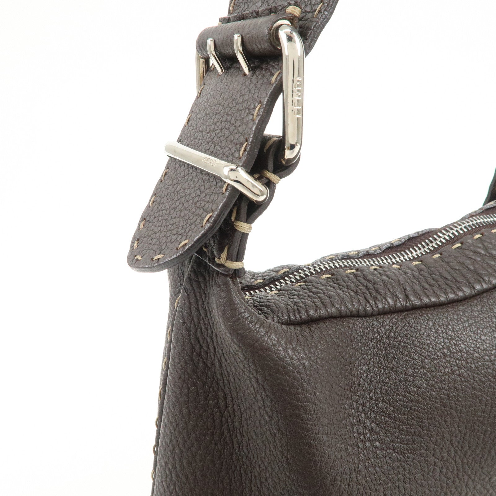 FENDI Selleria Leather Shoulder Bag Hand Bag Brown