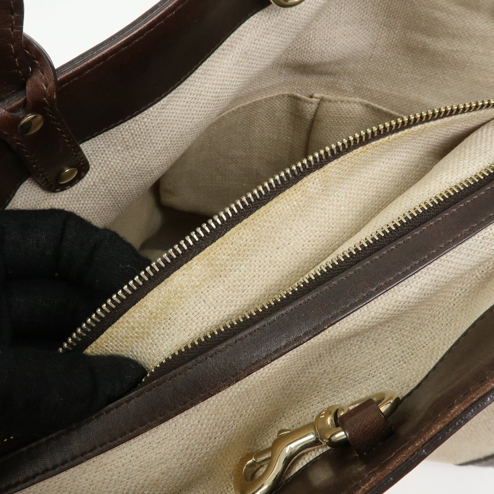 GUCCI Gucci Craft GG Canvas Leather Tote Bag Beige Brown 247209