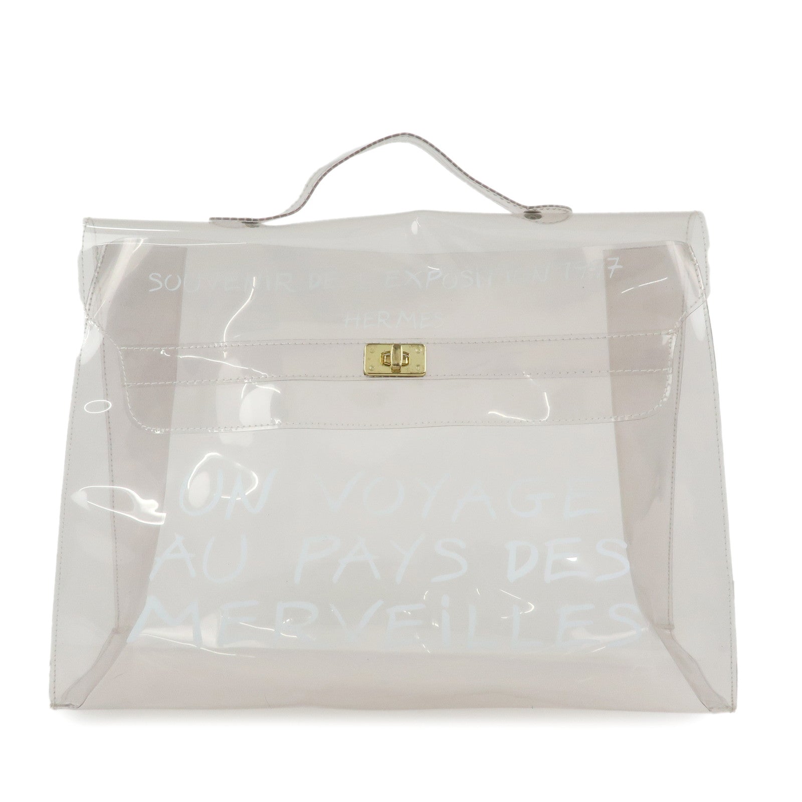 HERMES Kelly Vinyl Hand Bag Clear Transparent