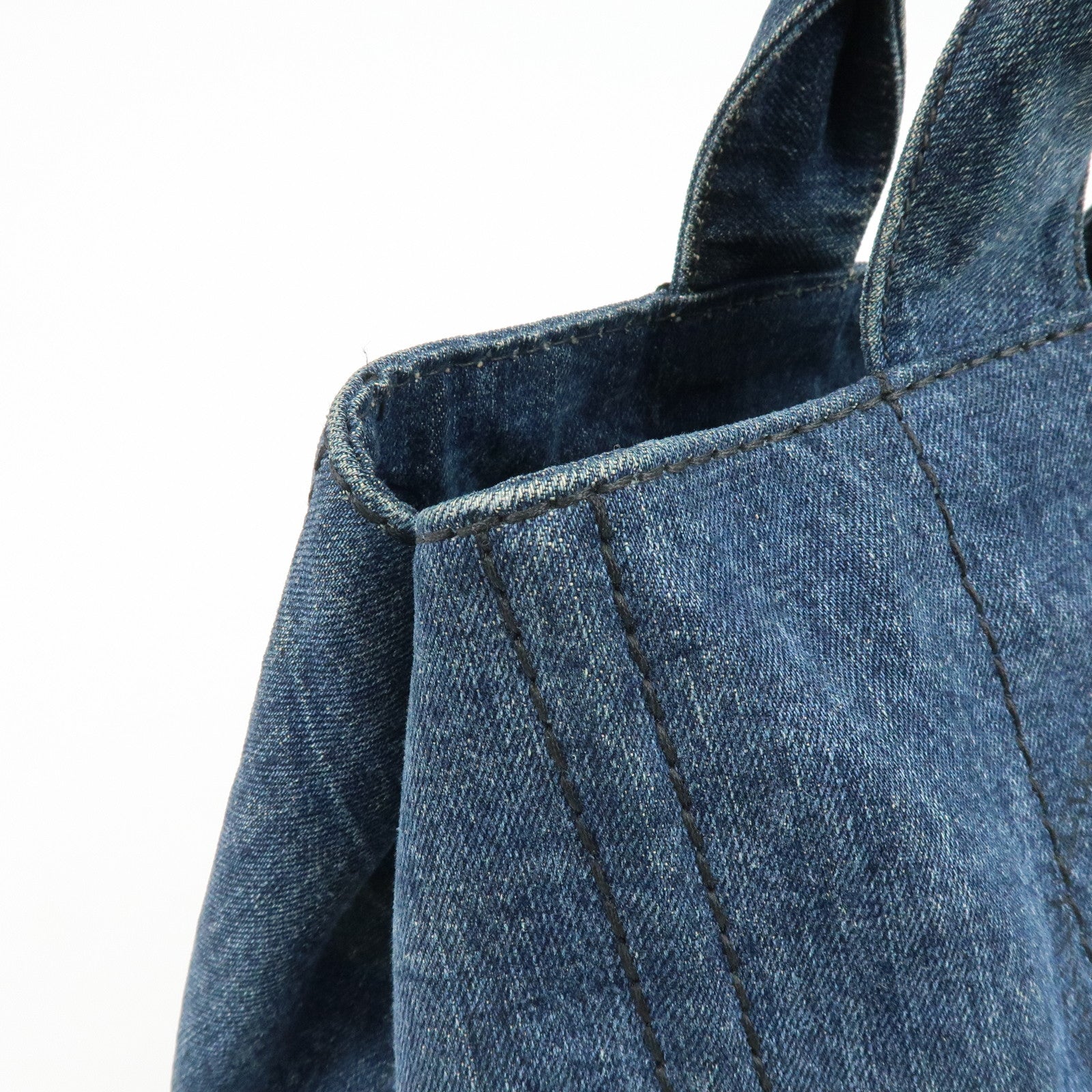 PRADA Logo Canapa Denim Large Tote Bag Hand Bag Blue B1872B