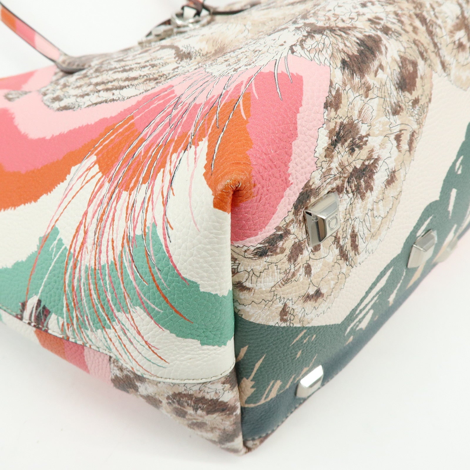 Ferragamo Gancini Leather Tote Bag Shoulder Bag Flower Print